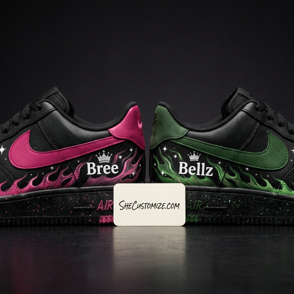 Pink Green Flame Custom Air Force 1-shecustomize