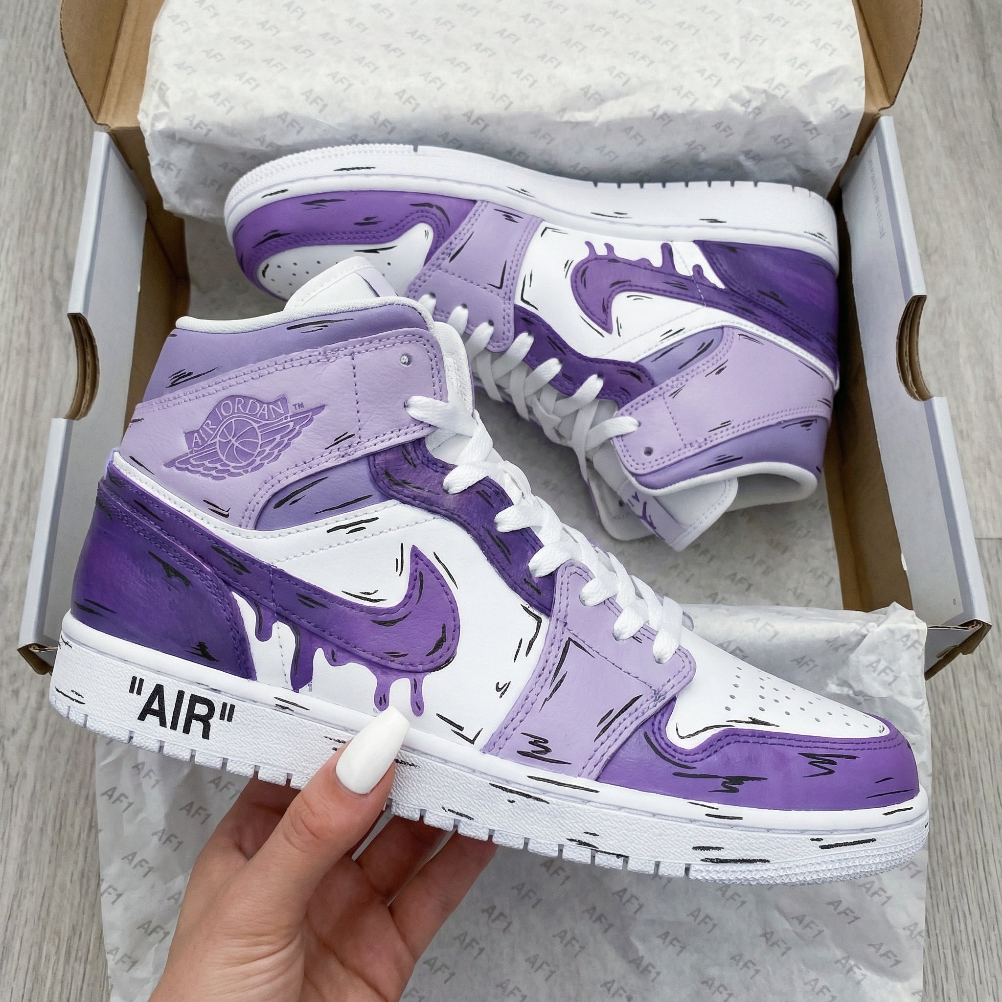 Fresh Artistic White Purple Dripping Pattern Custom Air Jordan 1-shecustomize