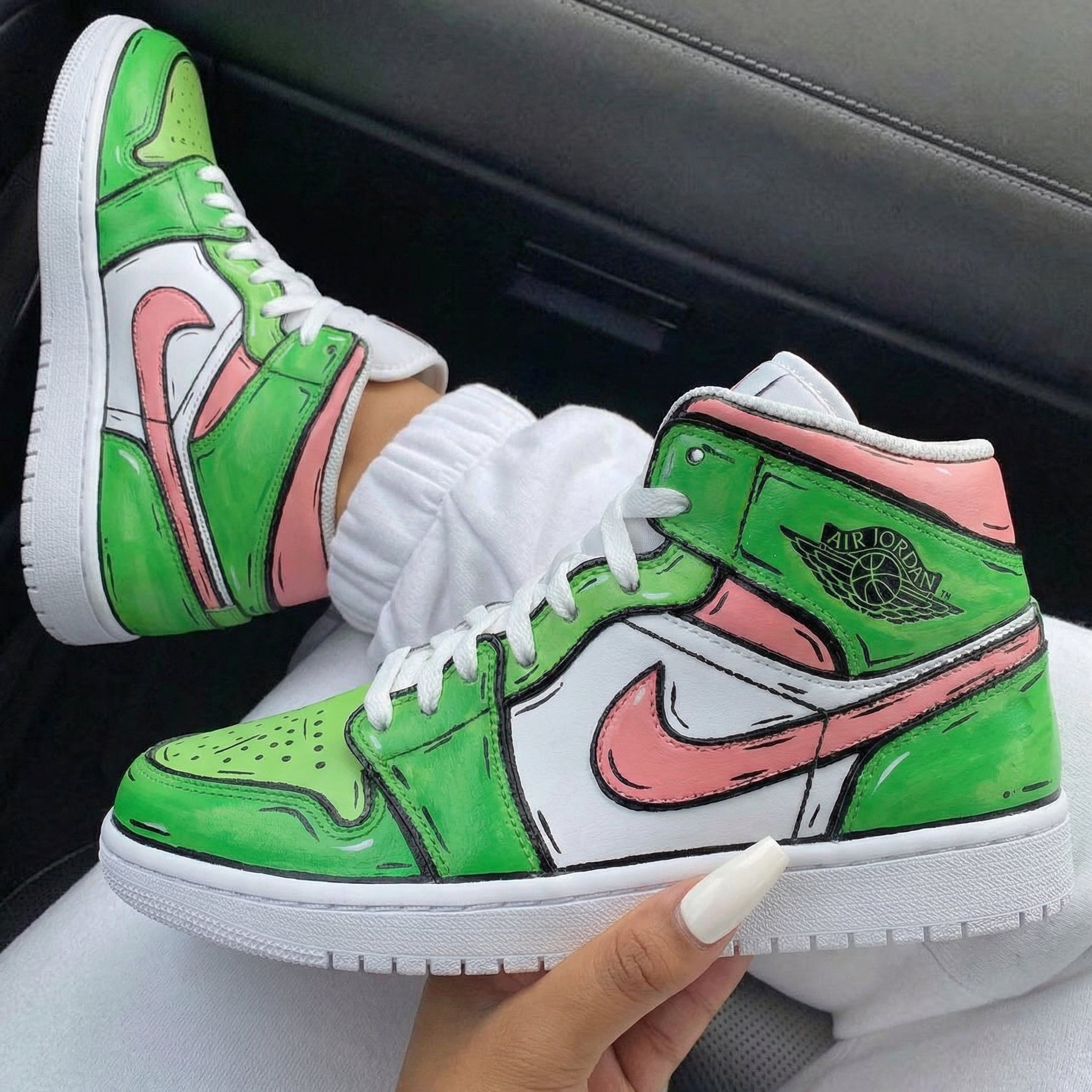 Green Baby Pink Cartoon Custom Air Jordan 1-shecustomize
