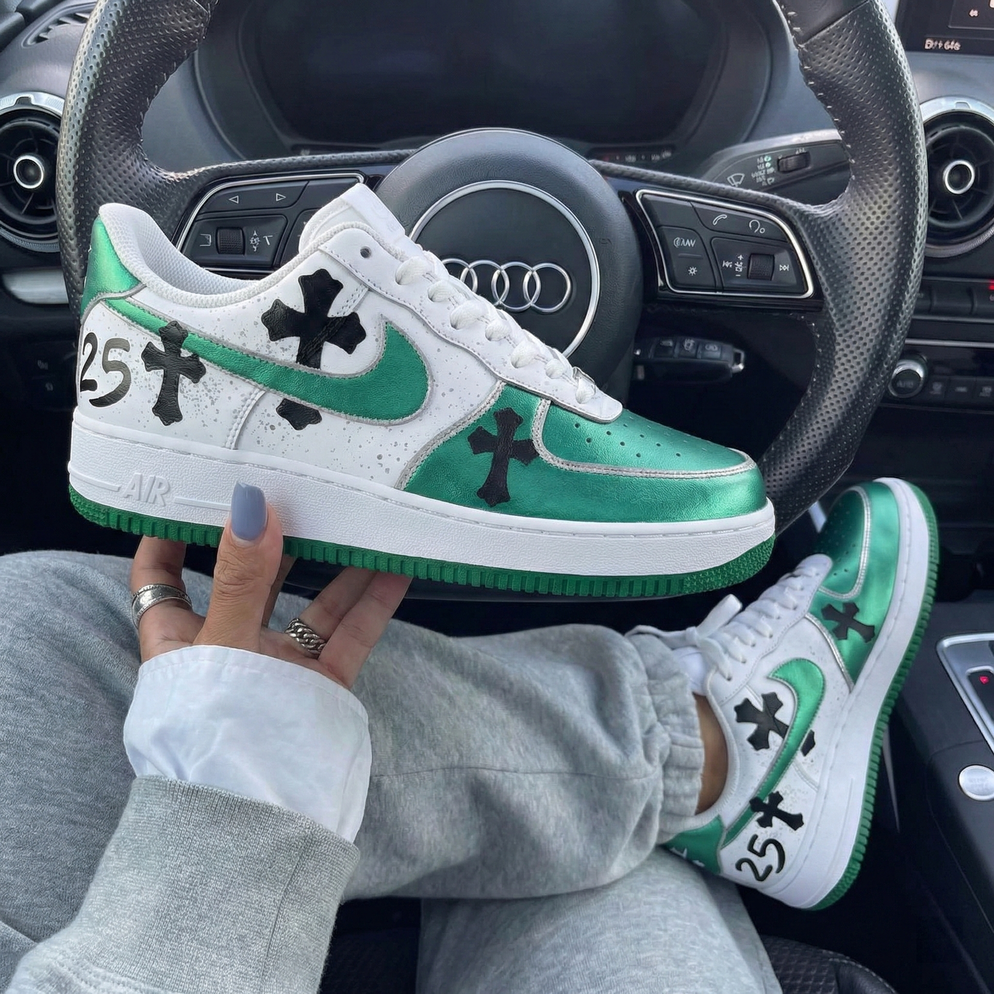 Green Black Crosses Custom Air Force 1-shecustomize
