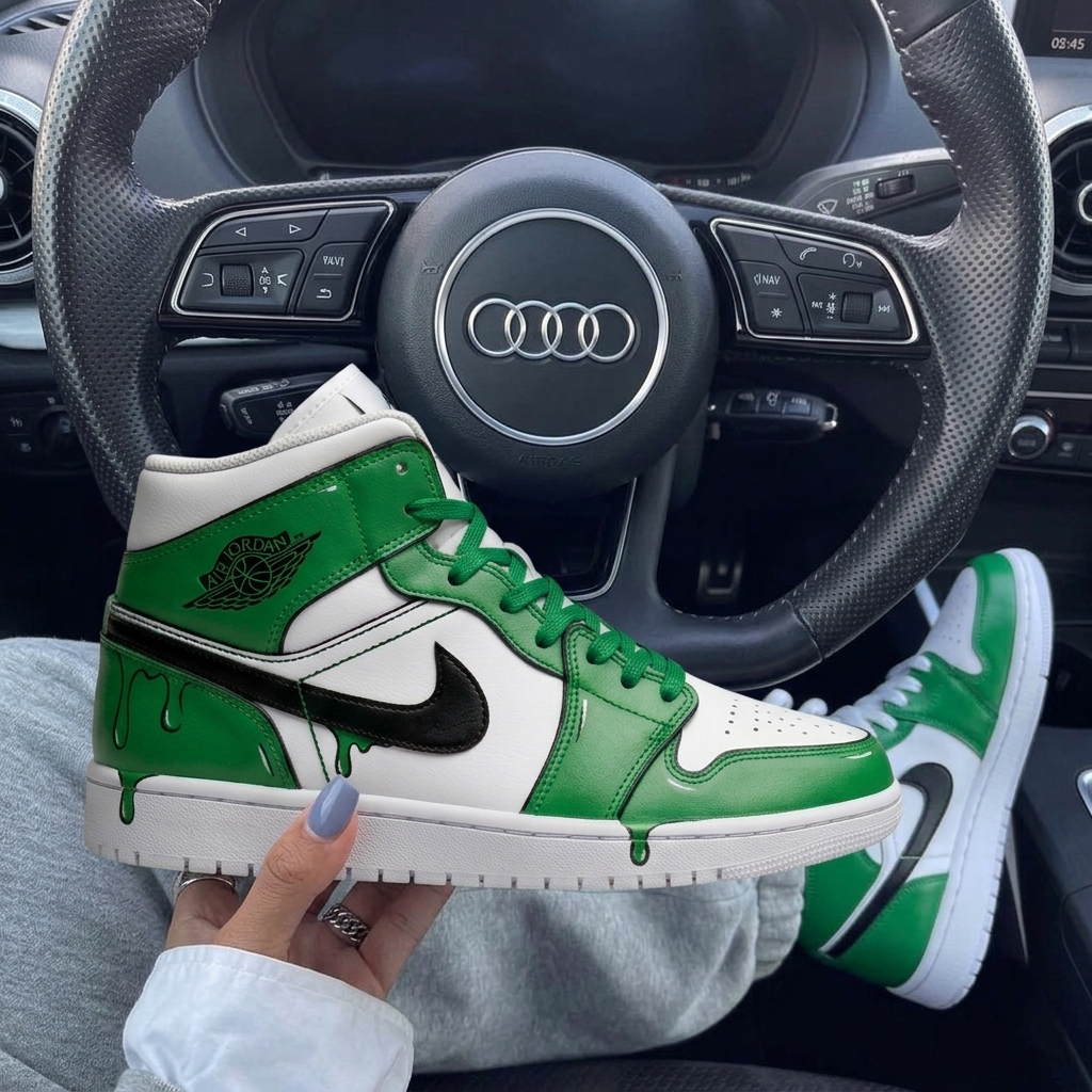 Green Black Dripping Custom Air Jordan 1-shecustomize