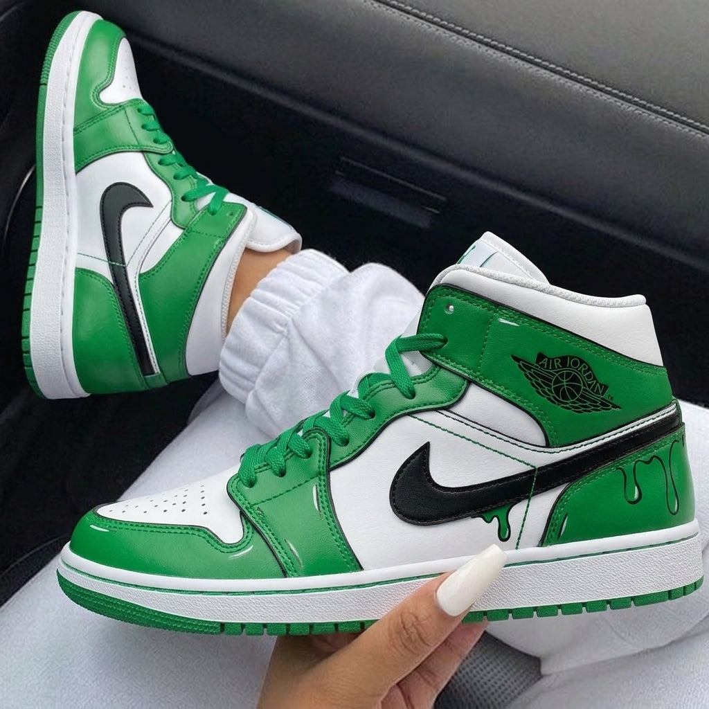 Green Black Dripping Custom Air Jordan 1-shecustomize