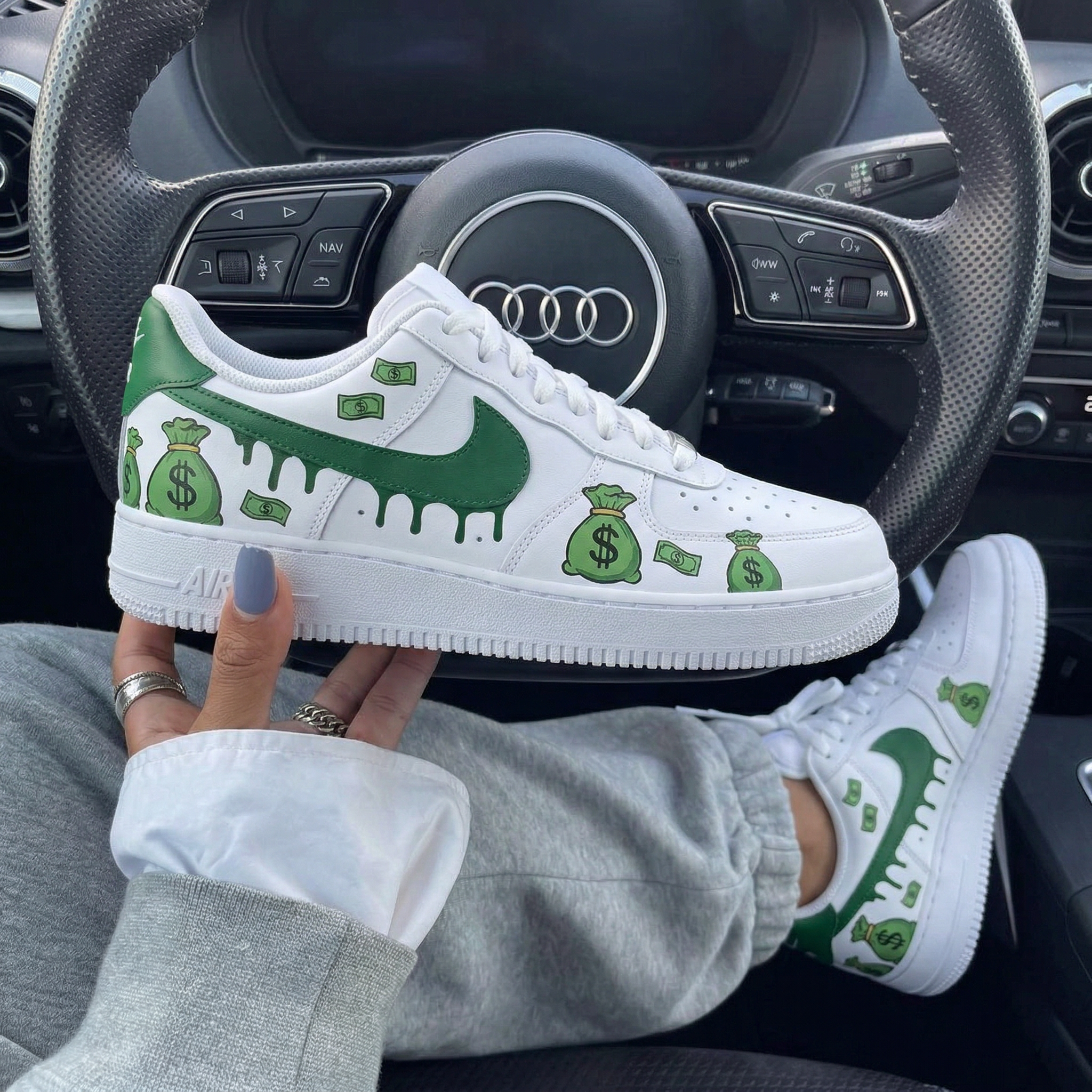 Green Money Bags Cash Drip Custom Air Force 1-shecustomize