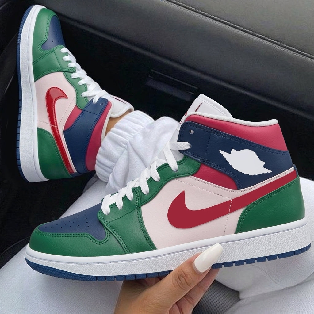 Green Navy Baby Pink Color Block Custom Air Jordan 1-shecustomize