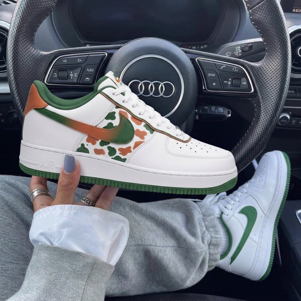 Green Orange Cow Print Custom Air Force 1-shecustomize