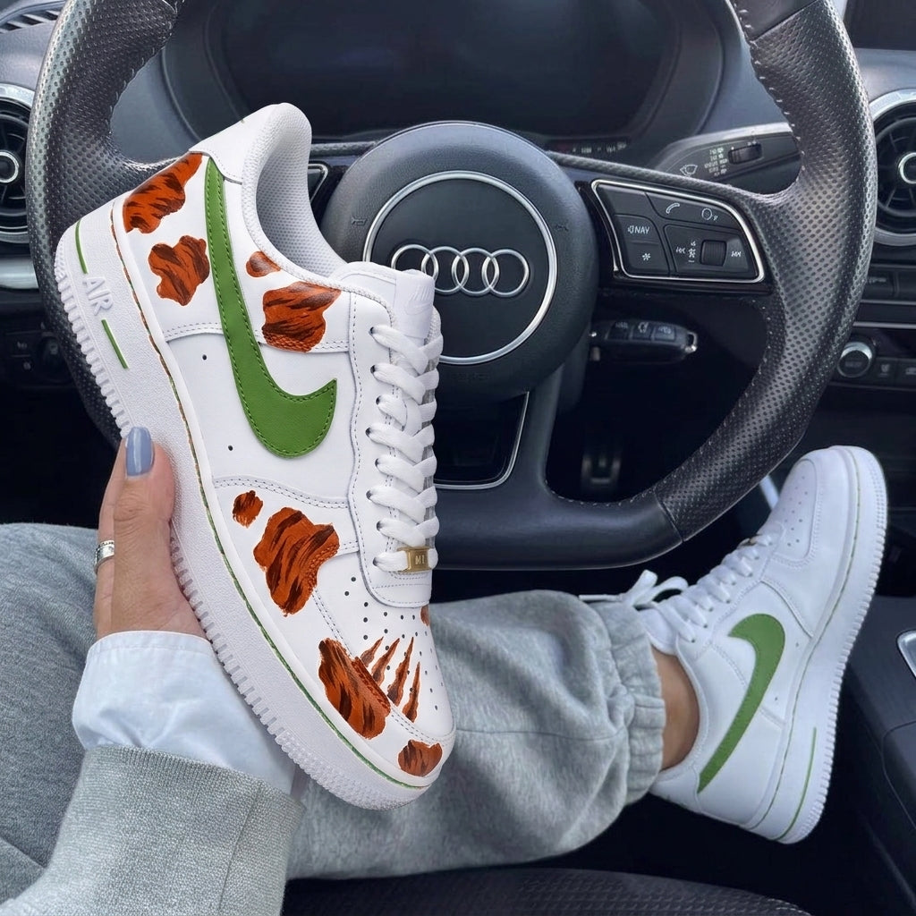 Green Orange Tiger Print Custom Air Force 1-shecustomize