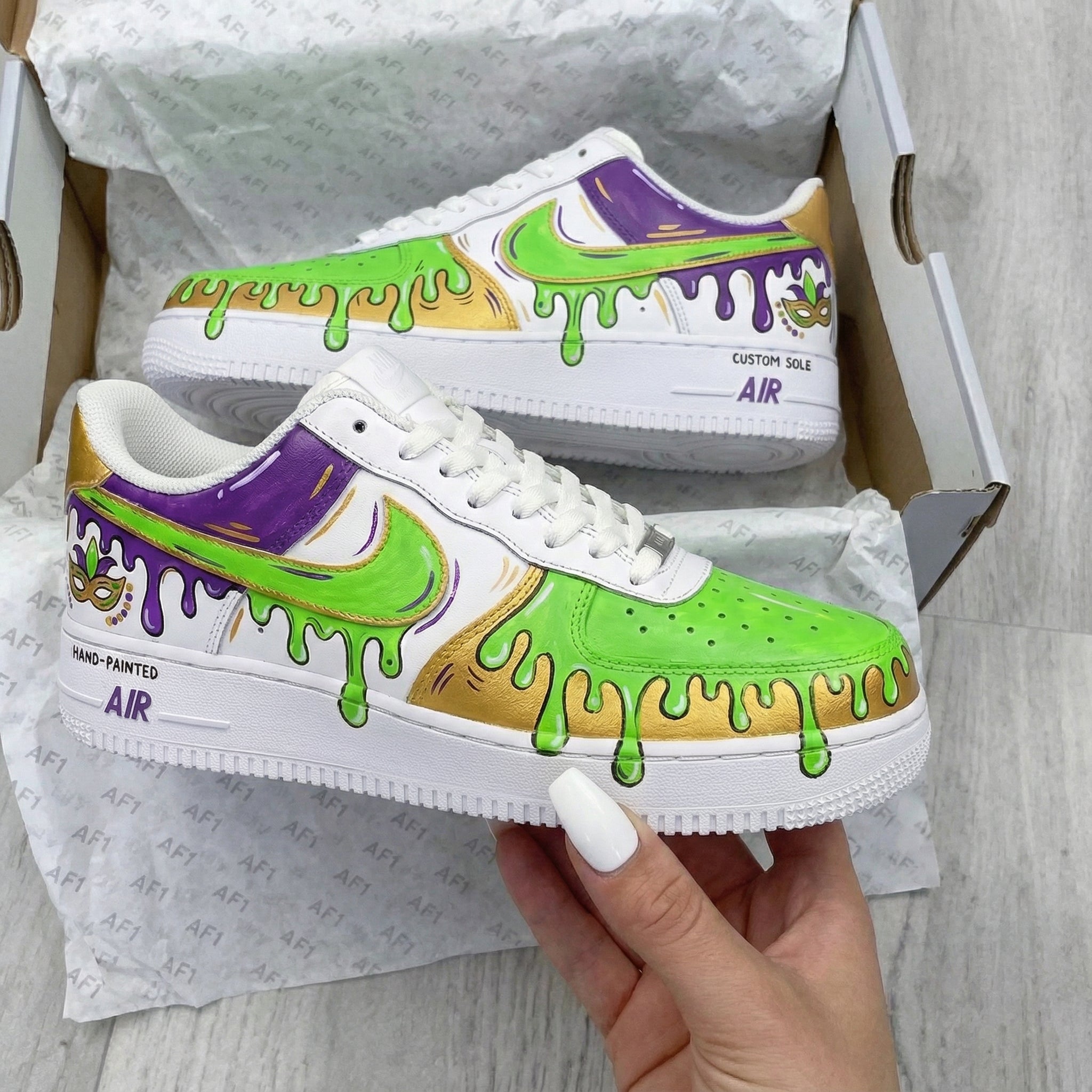 Green Purple Gold Drip Mardi Gras Custom Air Force 1-shecustomize