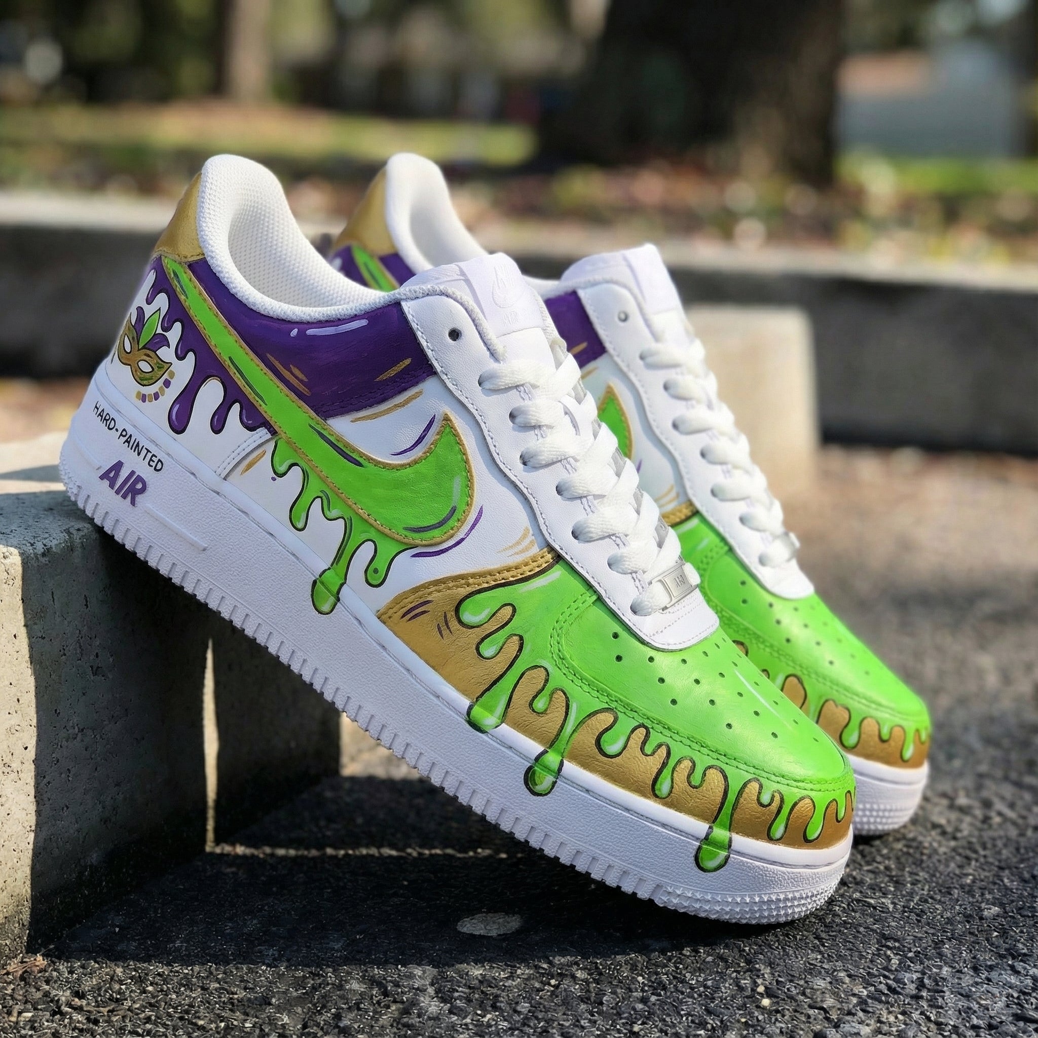 Green Purple Gold Drip Mardi Gras Custom Air Force 1-shecustomize