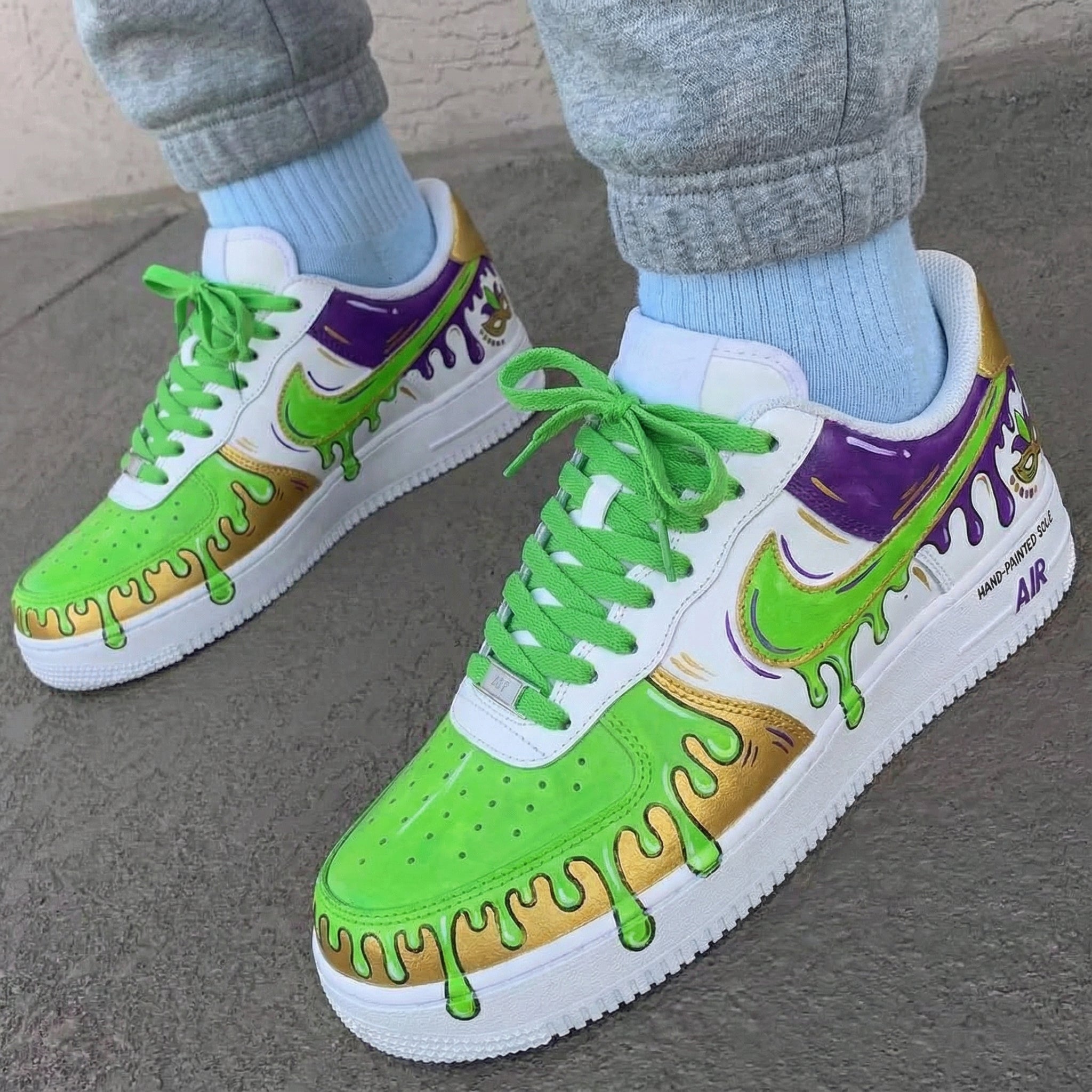 Green Purple Gold Drip Mardi Gras Custom Air Force 1-shecustomize