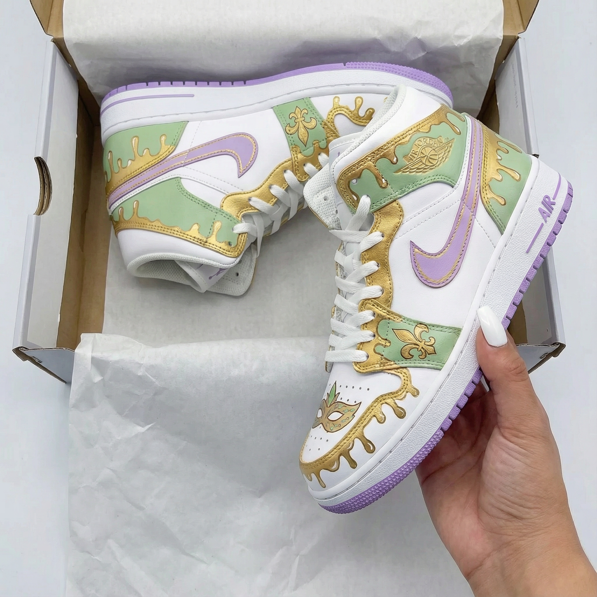 Green Purple Gold Mardi Gras Custom Air Jordan 1-shecustomize