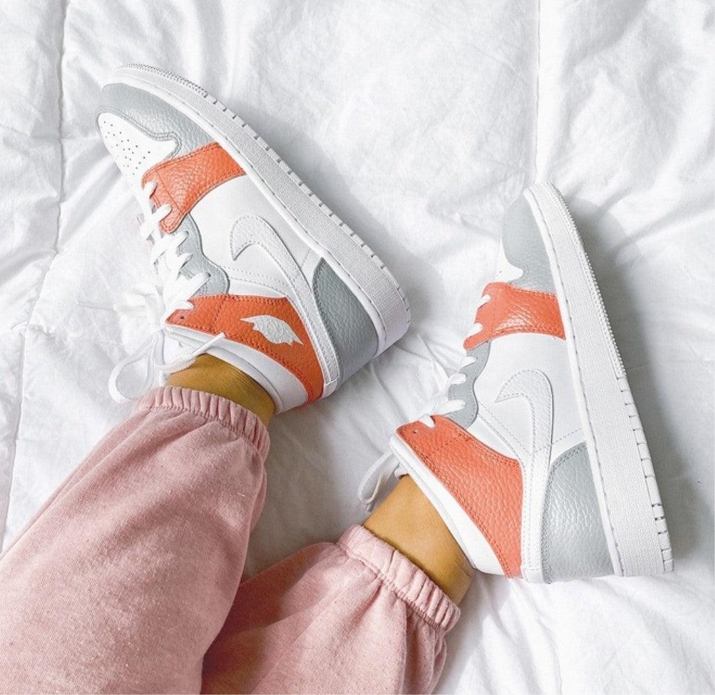 Grey White Swoosh Custom Air Jordan 1 Mids-shecustomize