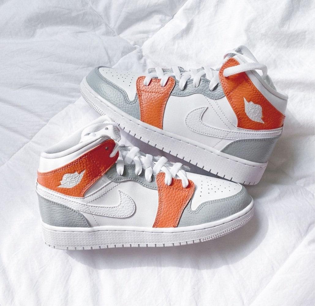 Grey White Swoosh Custom Air Jordan 1 Mids-shecustomize