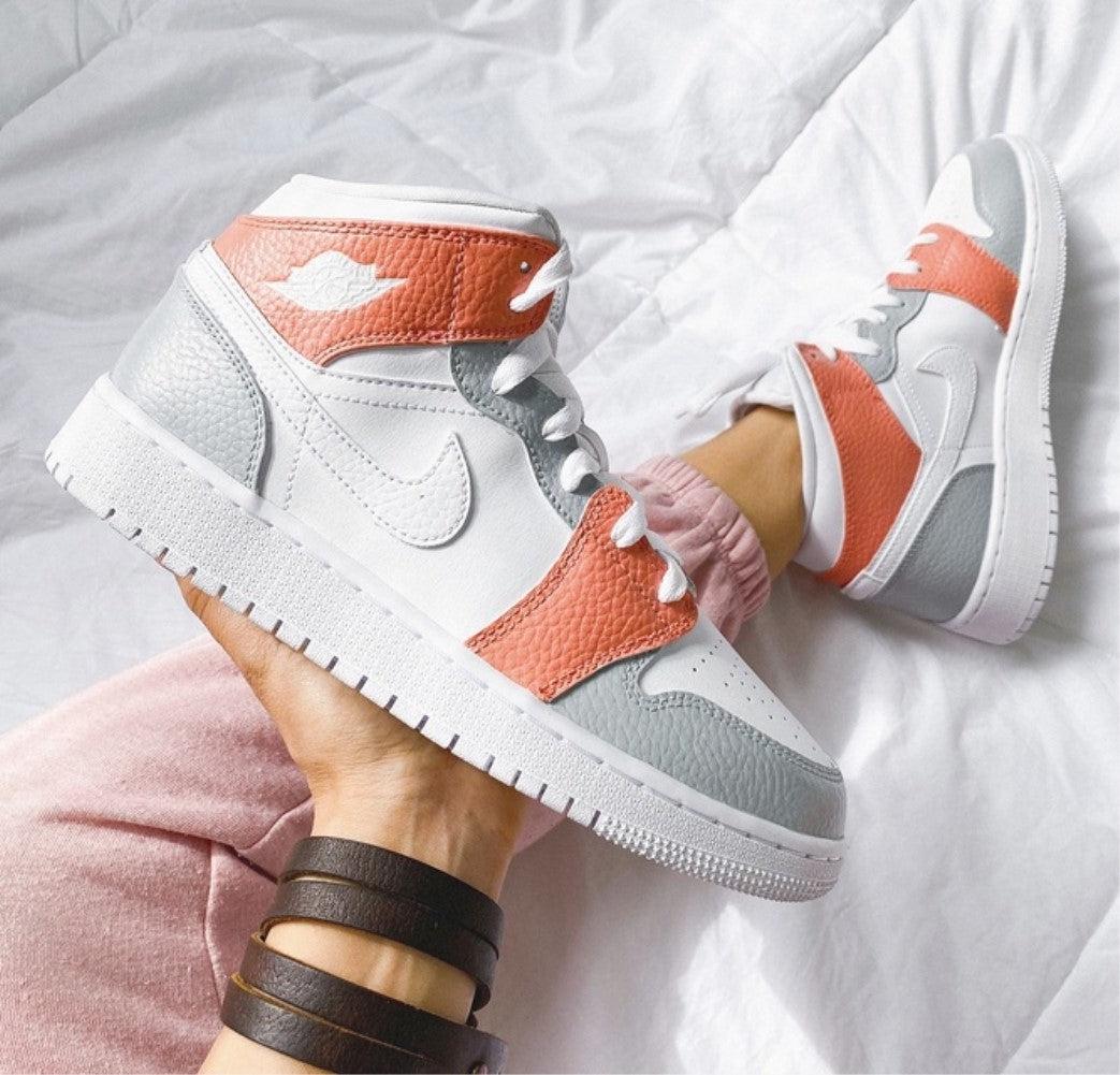 Grey White Swoosh Custom Air Jordan 1 Mids-shecustomize