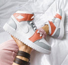 Grey White Swoosh Custom Air Jordan 1 Mids-shecustomize