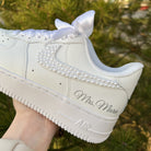 Pearl Ribbon Bridal Wedding Shoes Custom Air Force 1-shecustomize