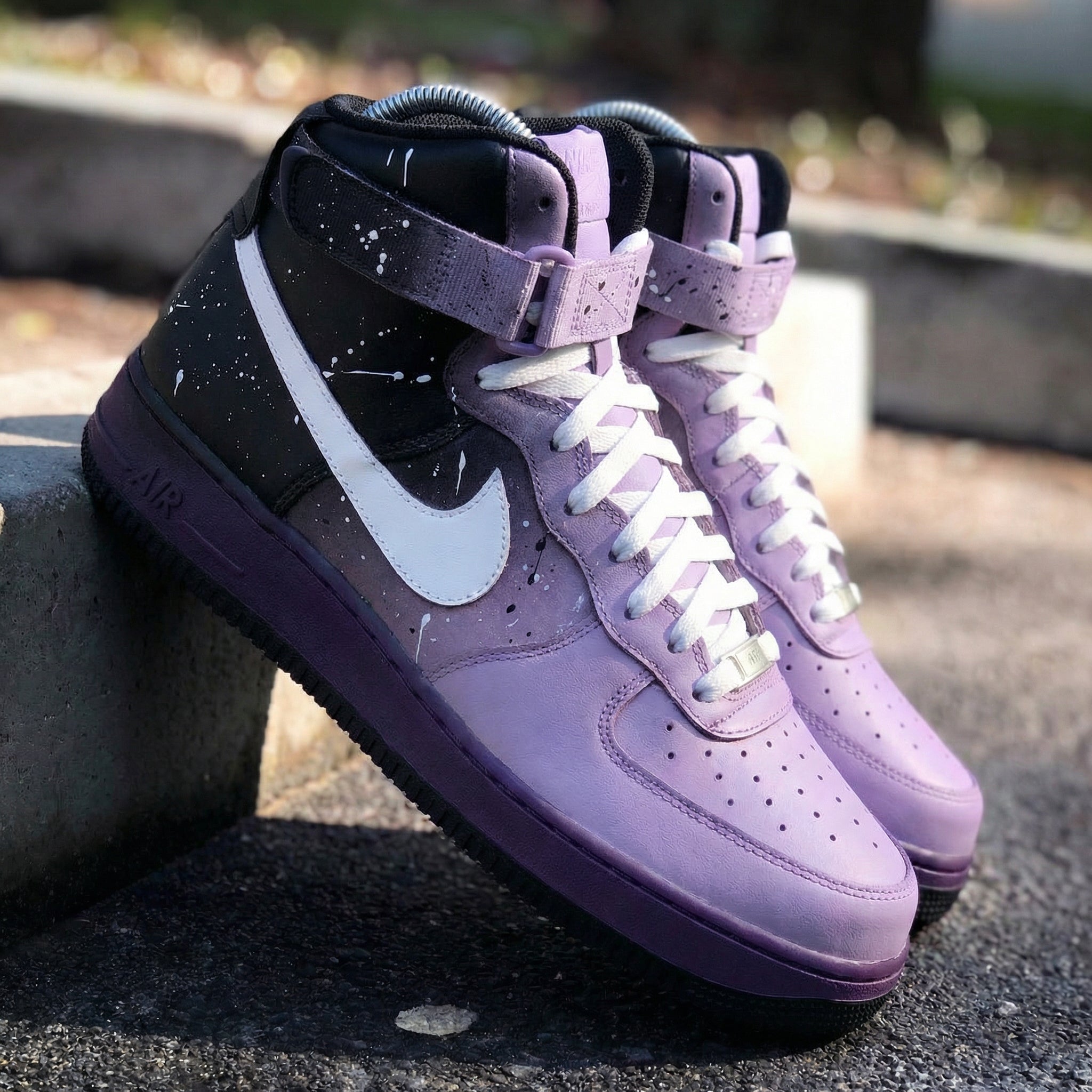 Lavender Black Splatter Custom Air Force 1-shecustomize