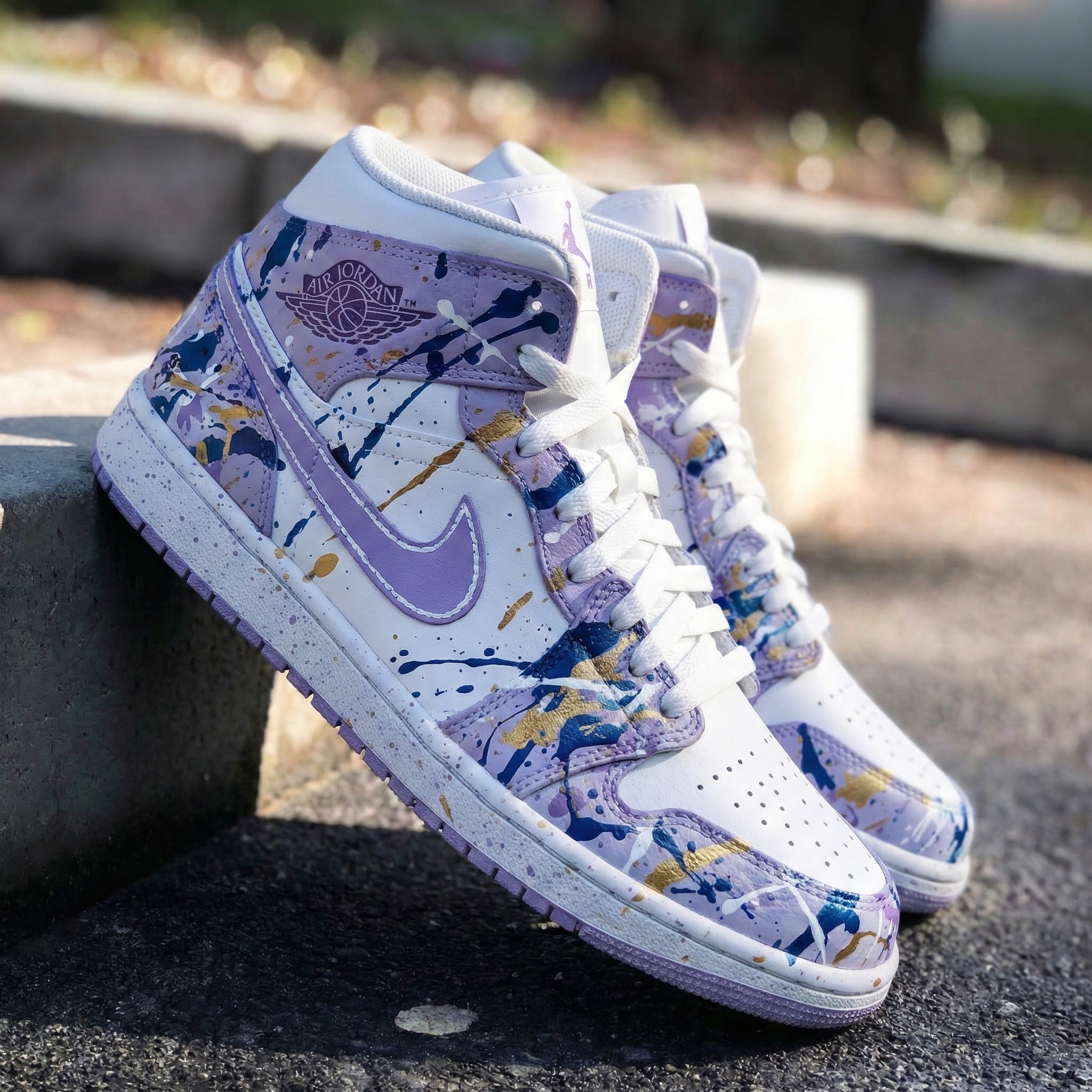 Lavender Blue Gold Splatter Custom Air Jordan 1-shecustomize