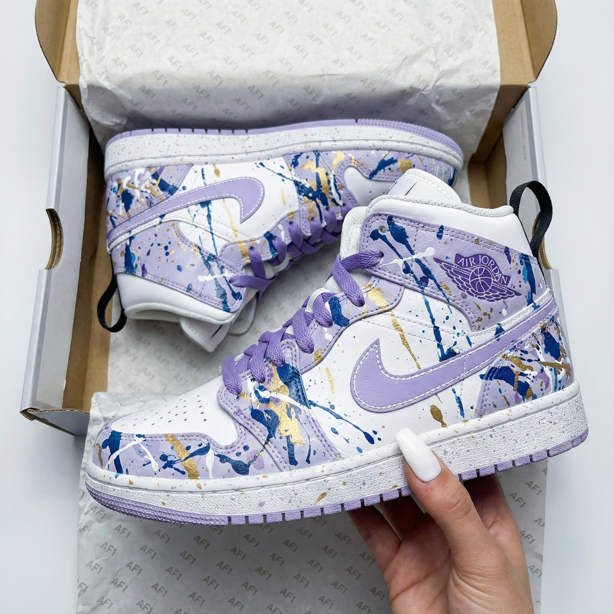 Lavender Blue Gold Splatter Custom Air Jordan 1-shecustomize