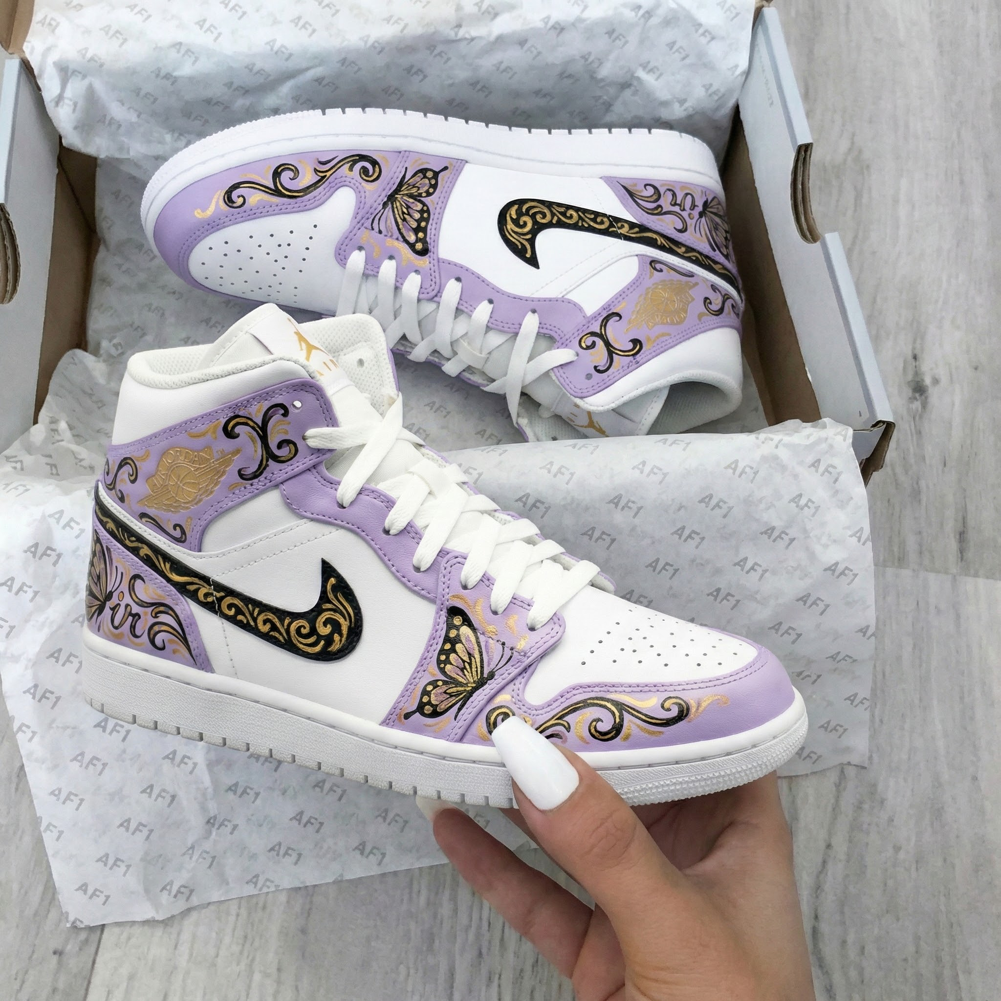 Lavender Butterfly Pattern Custom Air Jordan 1-shecustomize