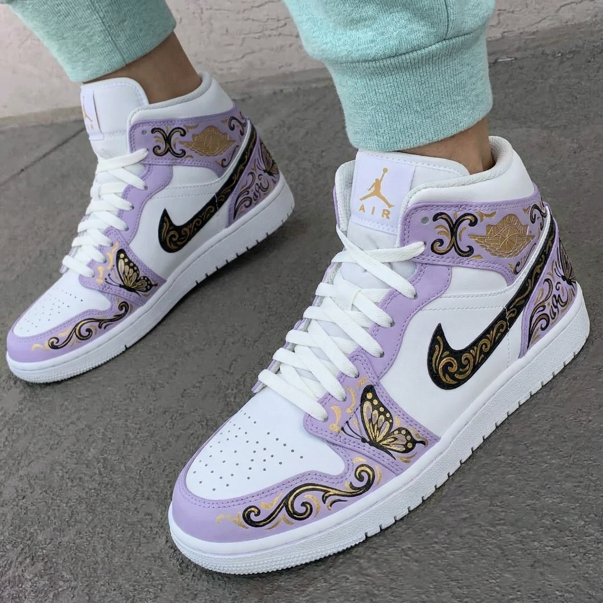 Lavender Butterfly Pattern Custom Air Jordan 1-shecustomize