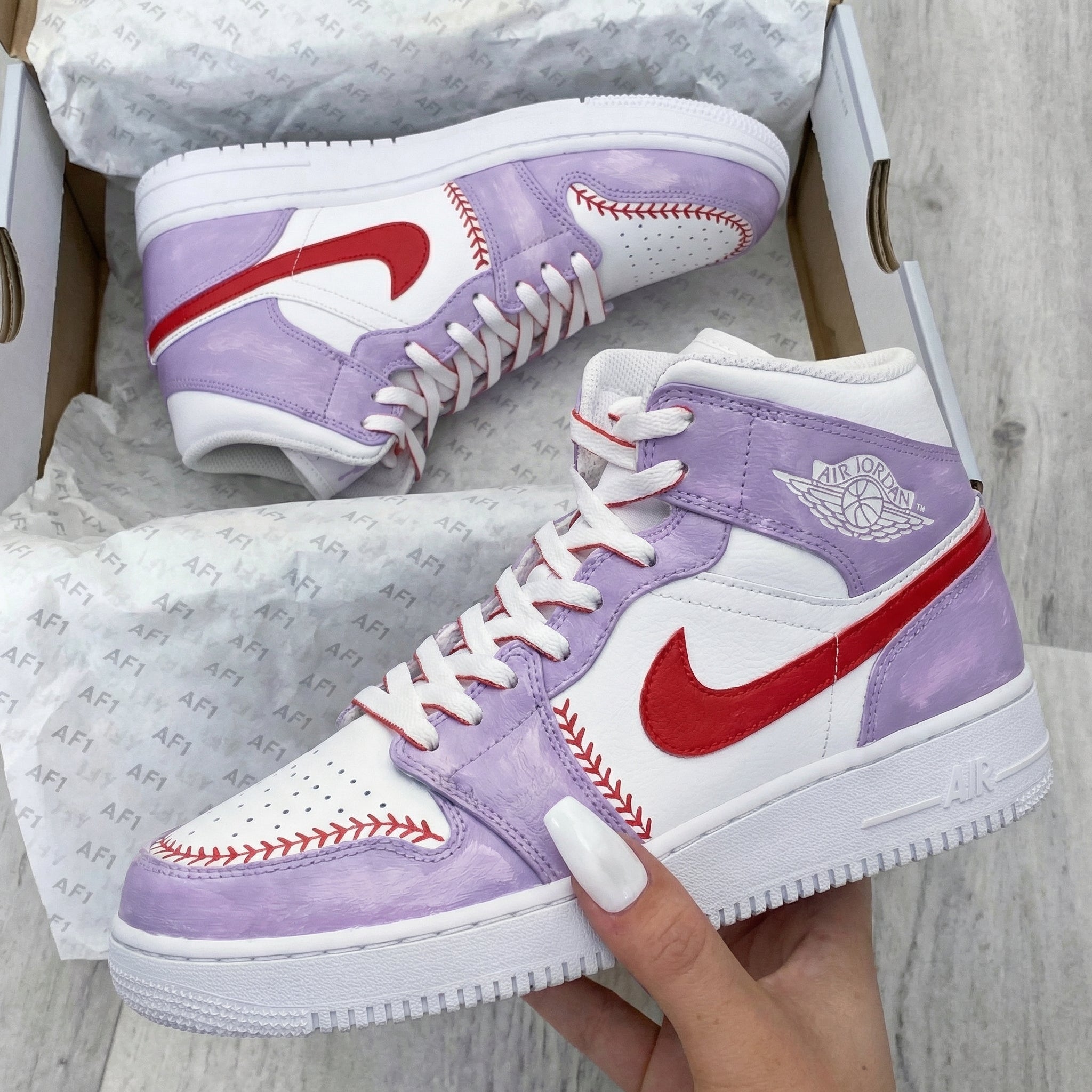Lavender White Baseball - themed Custom Air Jordan 1-shecustomize