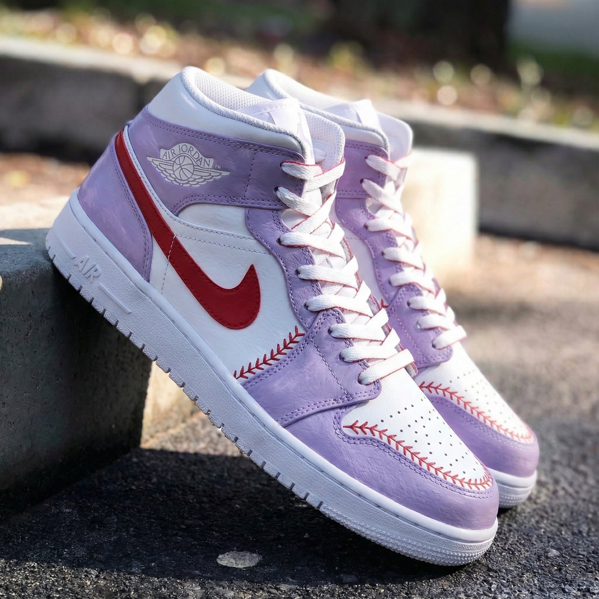 Lavender White Baseball - themed Custom Air Jordan 1-shecustomize