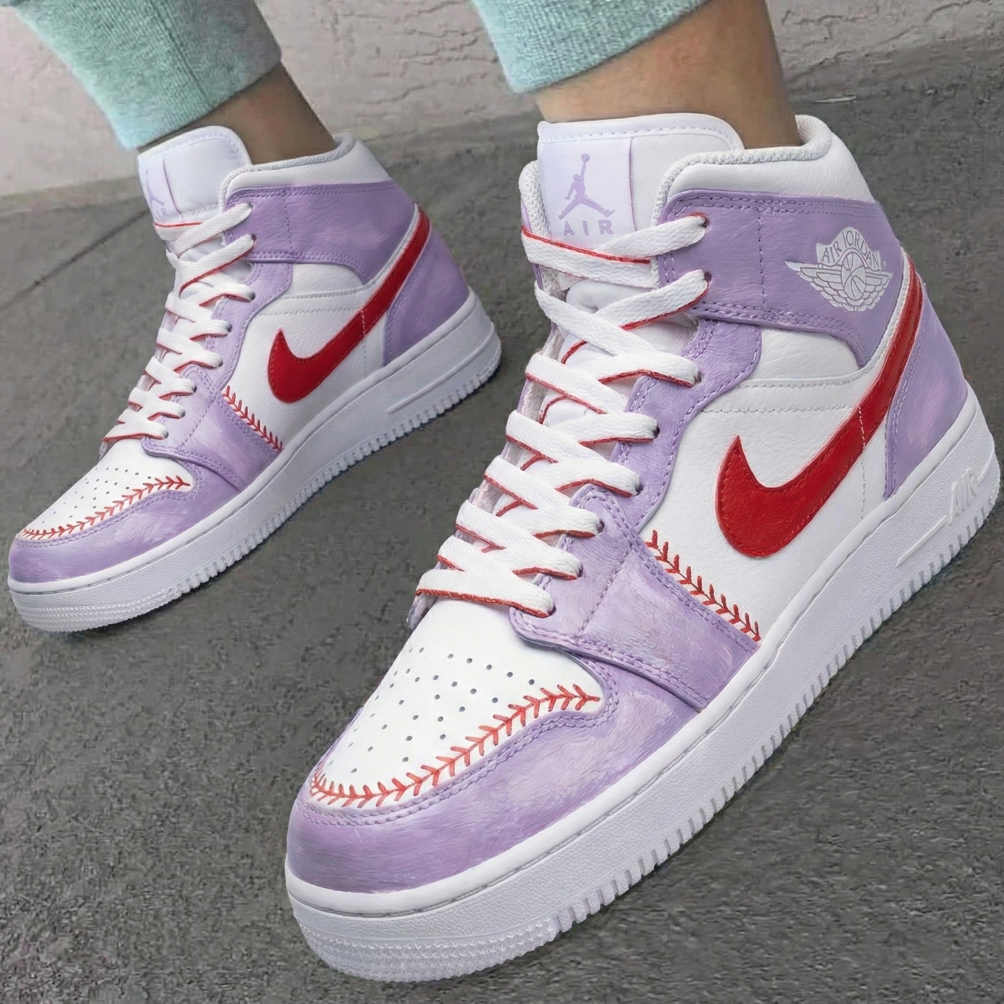 Lavender White Baseball - themed Custom Air Jordan 1-shecustomize
