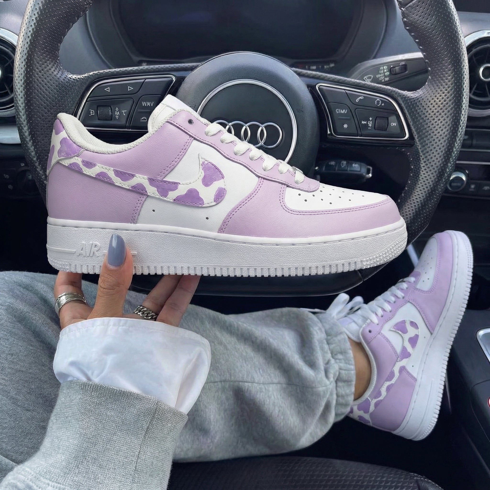 Lavender White Cow Print Custom Air Force 1-shecustomize