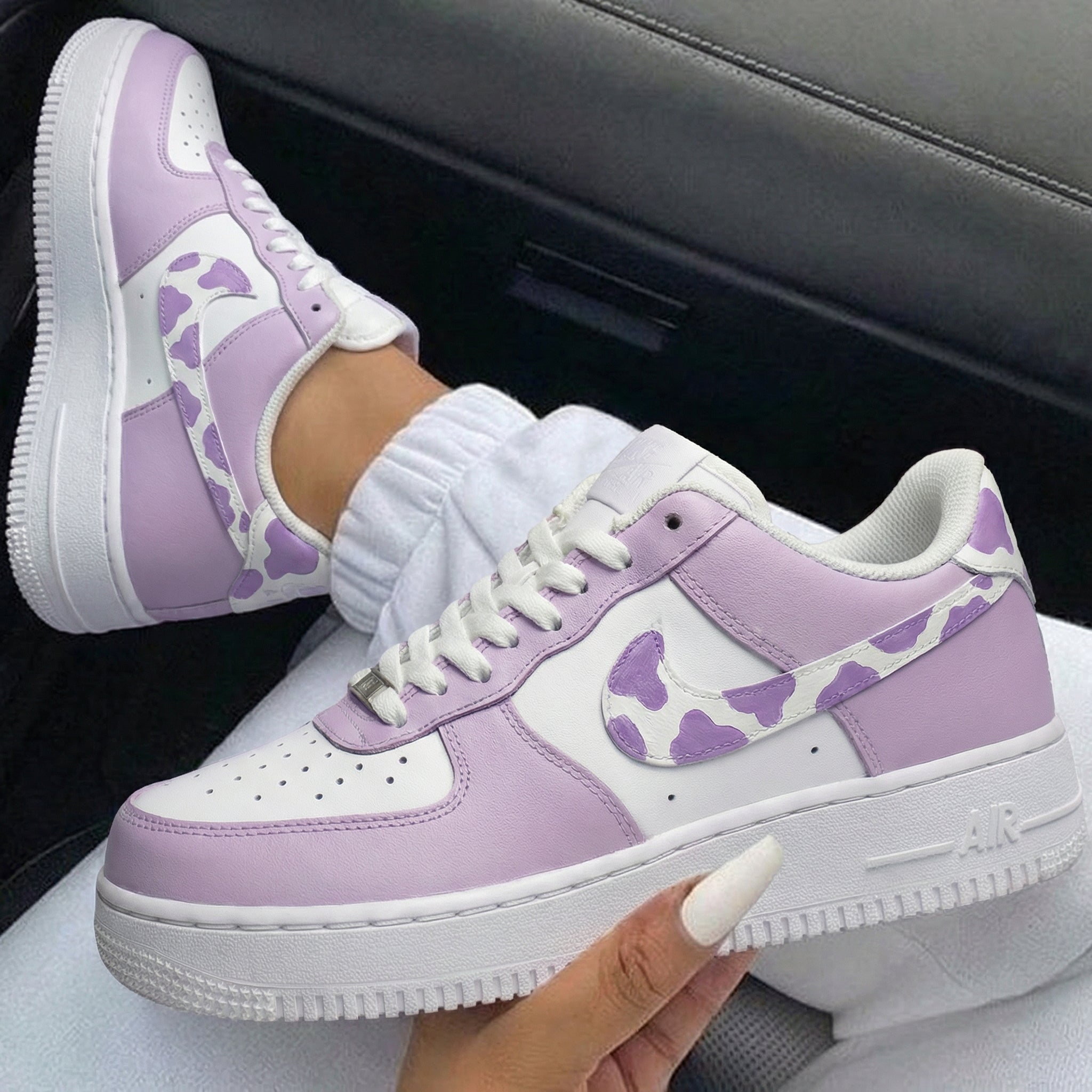Lavender White Cow Print Custom Air Force 1-shecustomize