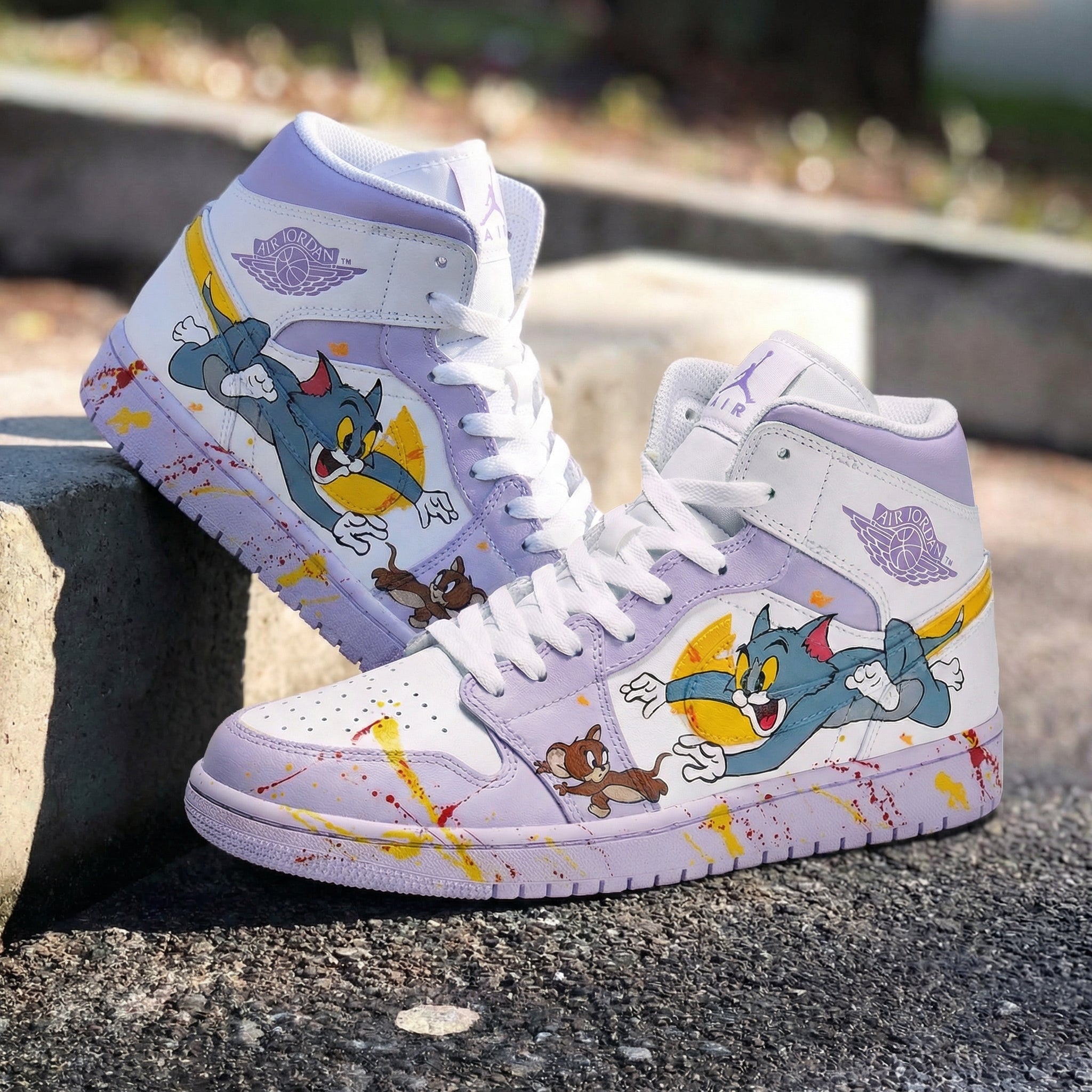 Lavender White Tom And Jerry Custom Air Jordan 1-shecustomize