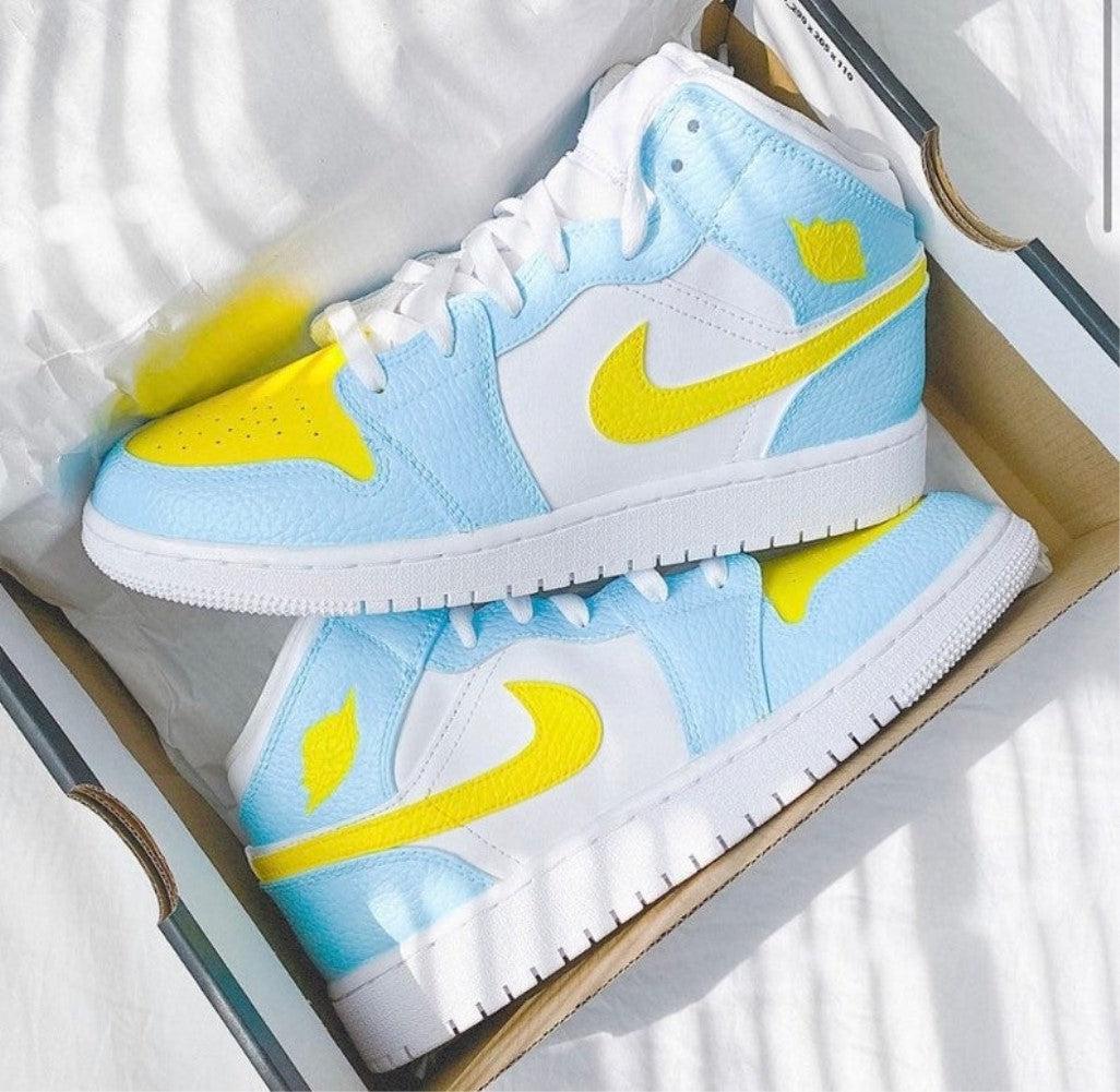 Light Blue Yellow Swoosh Custom Air Jordan 1-shecustomize