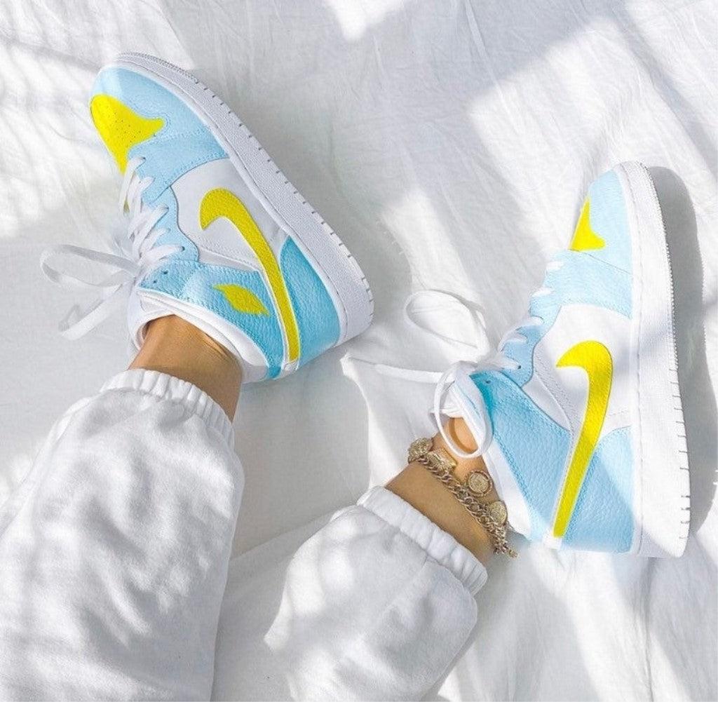 Light Blue Yellow Swoosh Custom Air Jordan 1-shecustomize