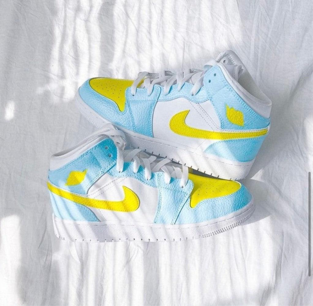 Light Blue Yellow Swoosh Custom Air Jordan 1-shecustomize