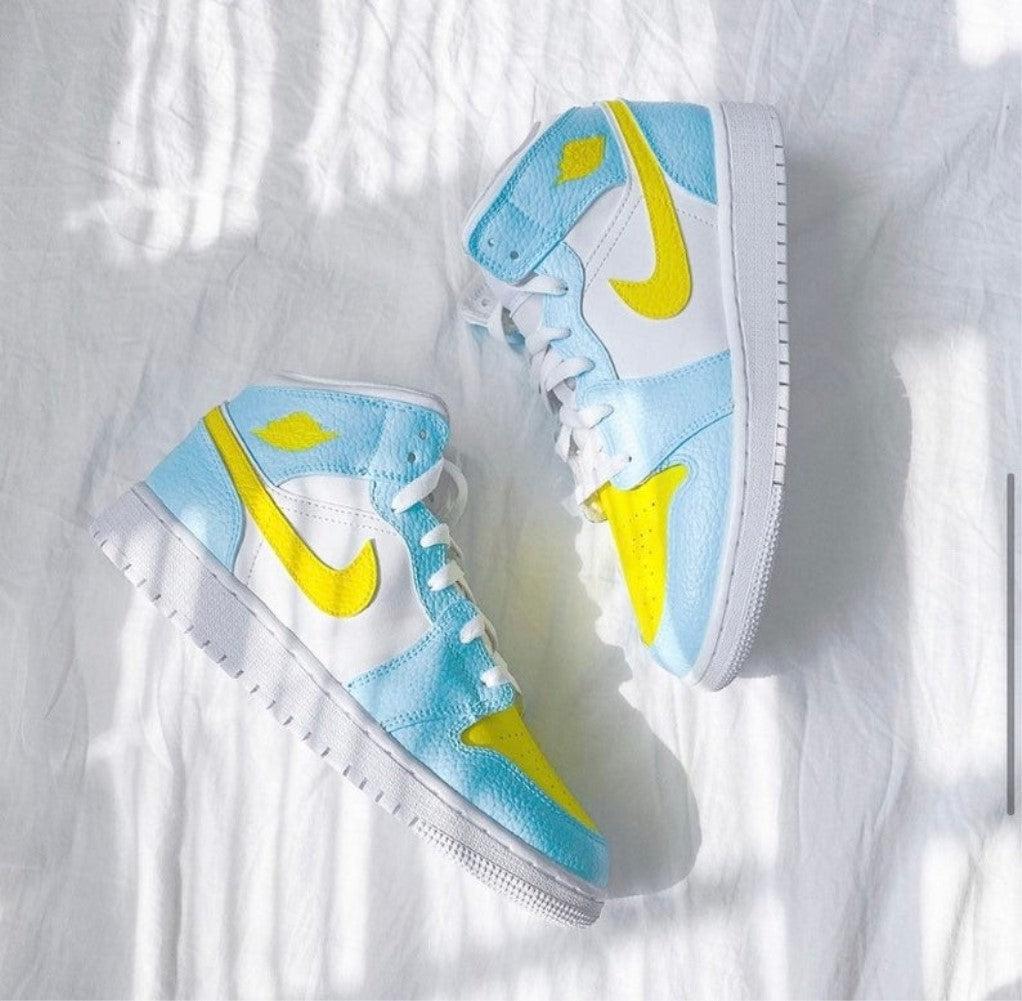 Light Blue Yellow Swoosh Custom Air Jordan 1-shecustomize