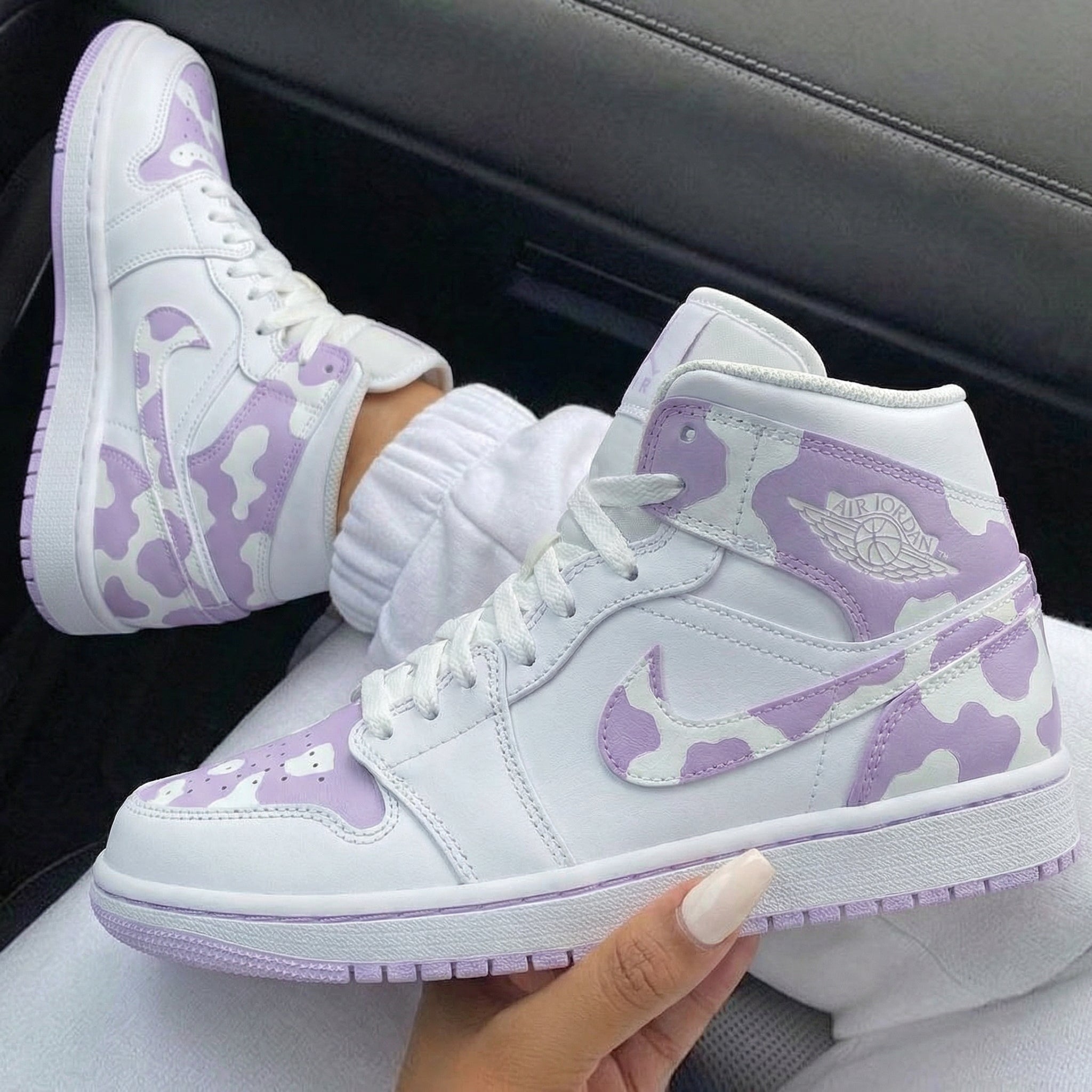 Light Purple Cow Print Custom Air Jordan 1-shecustomize