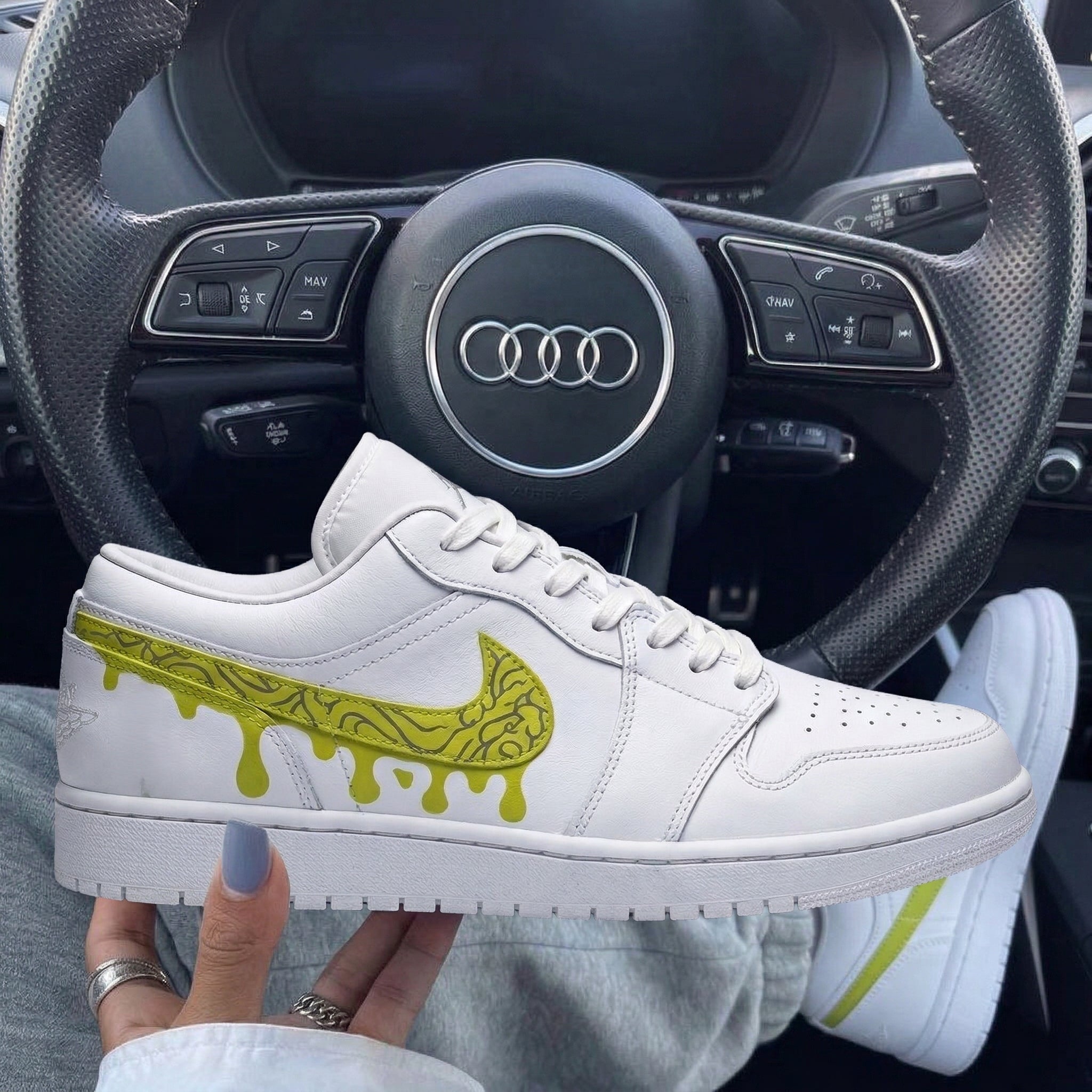 Lime Green Drip Pattern Custom Air Jordan 1-shecustomize