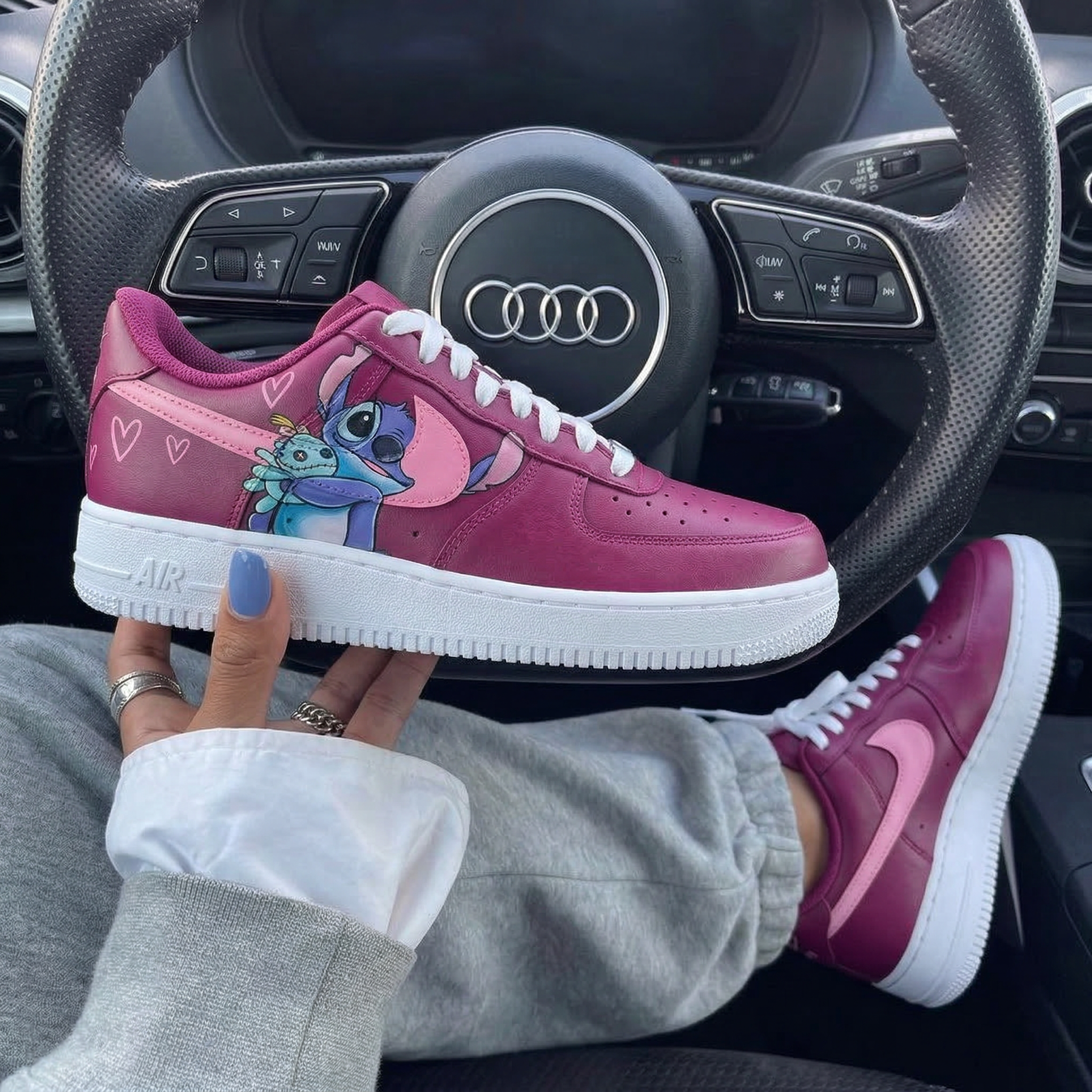 Magenta Pink Stitch Hearts Custom Air Force 1-shecustomize