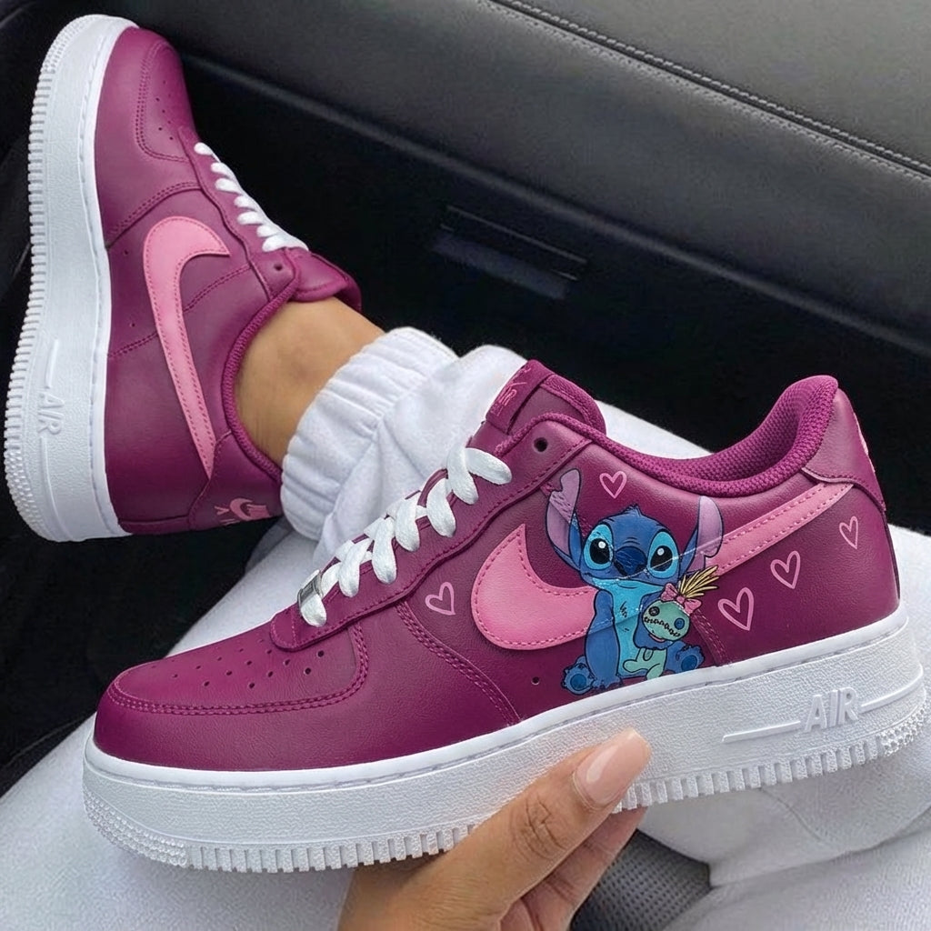 Magenta Pink Stitch Hearts Custom Air Force 1-shecustomize