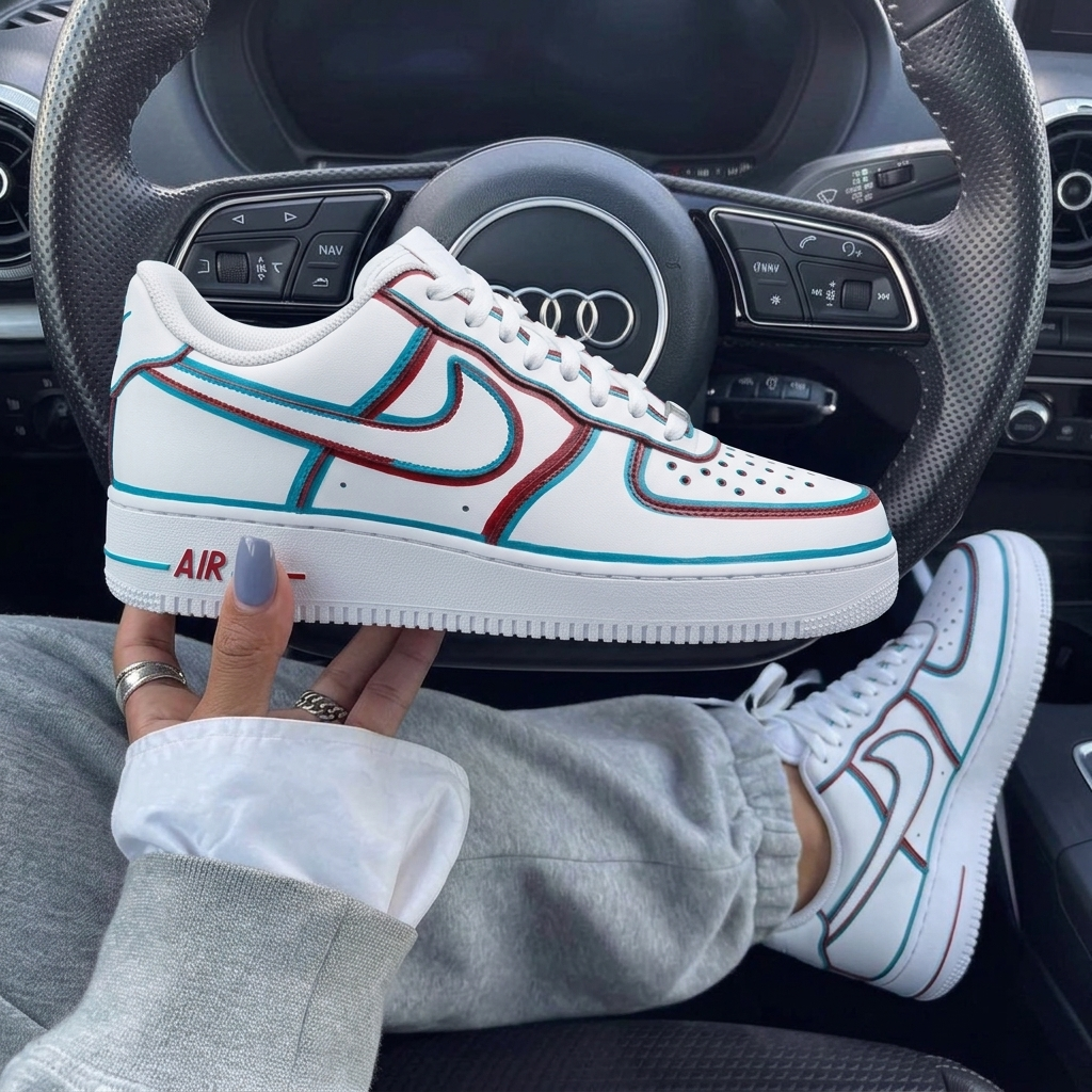 Maroon Baby Blue Outline Custom Air Force 1-shecustomize