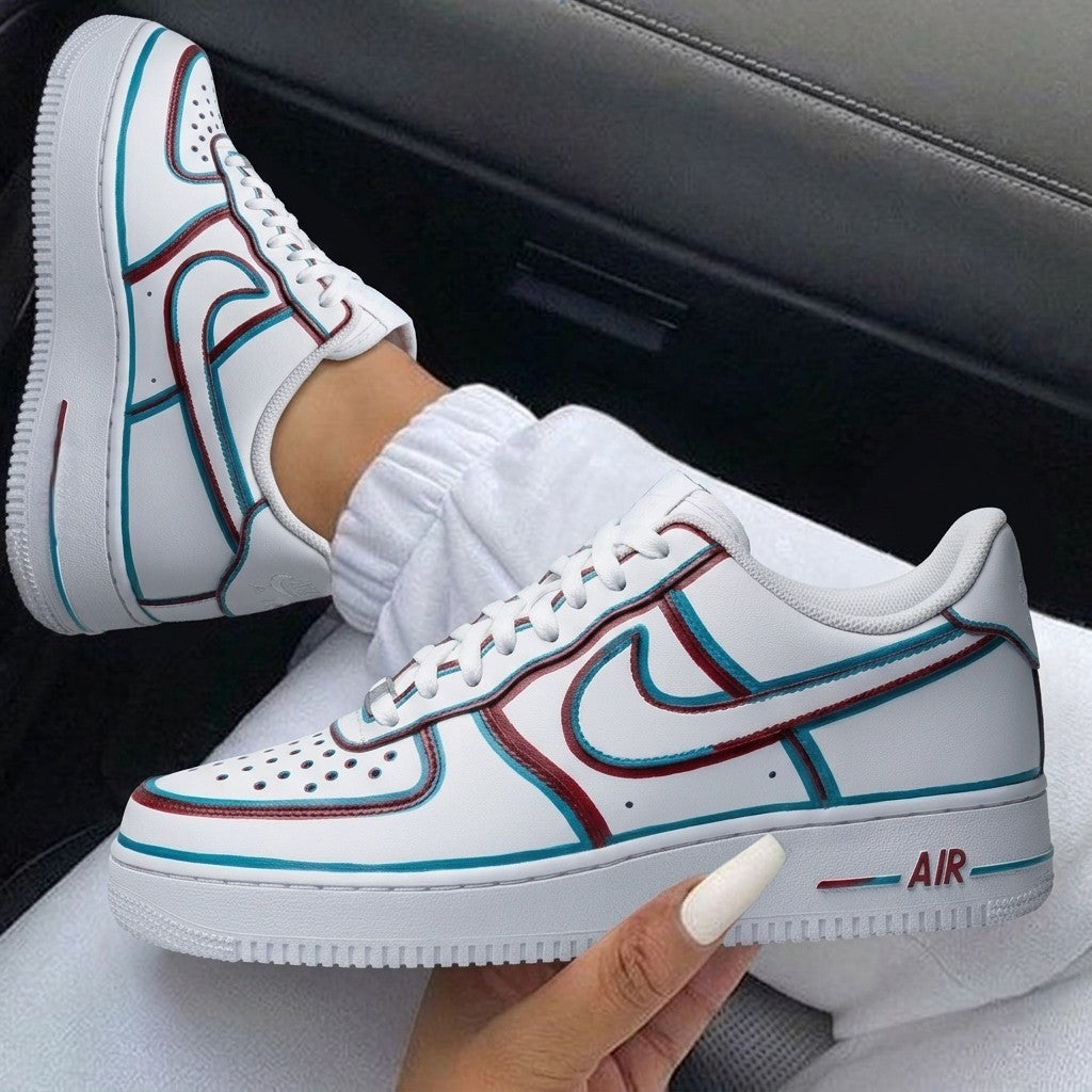 Maroon Baby Blue Outline Custom Air Force 1-shecustomize