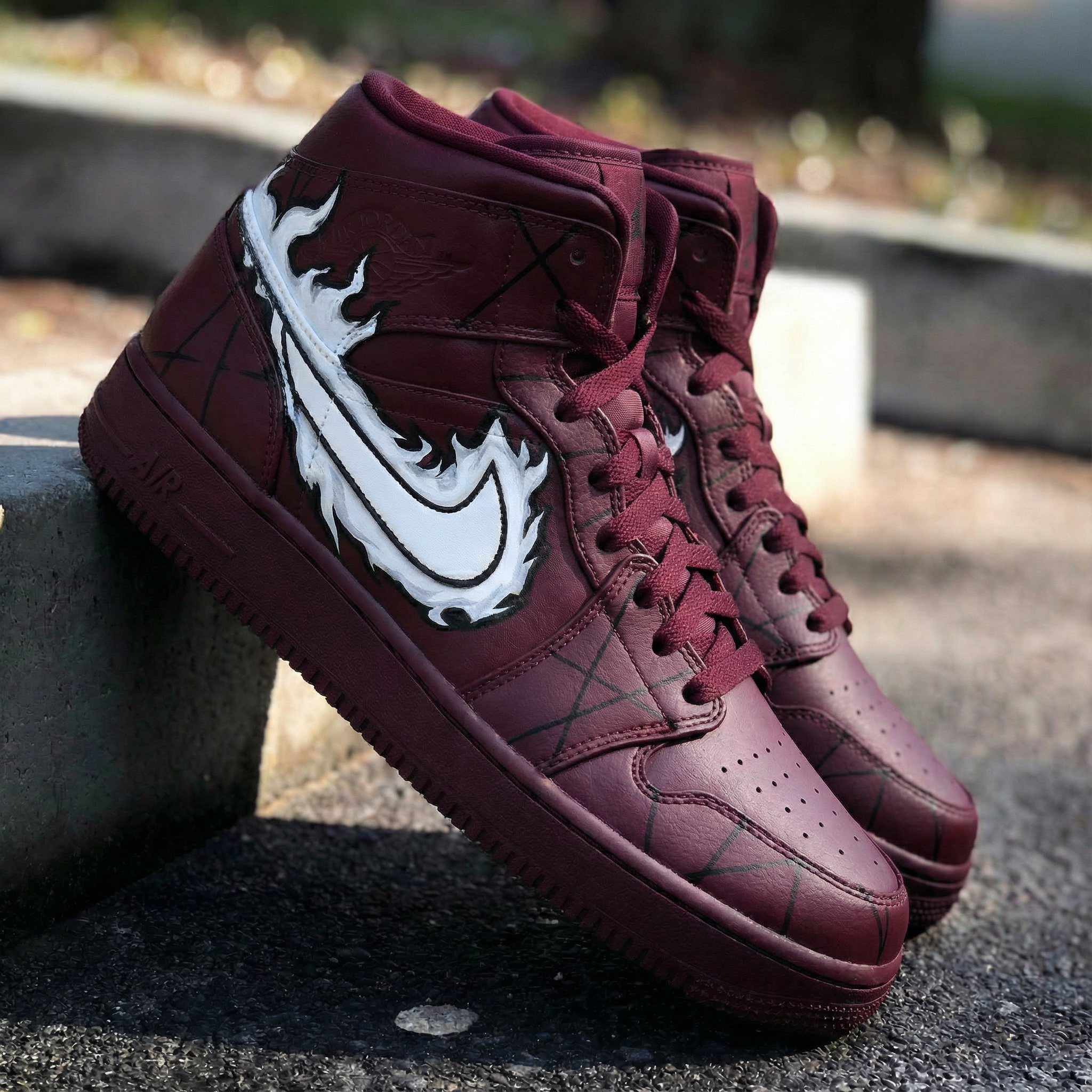 Maroon Flames Custom Air Jordan 1-shecustomize