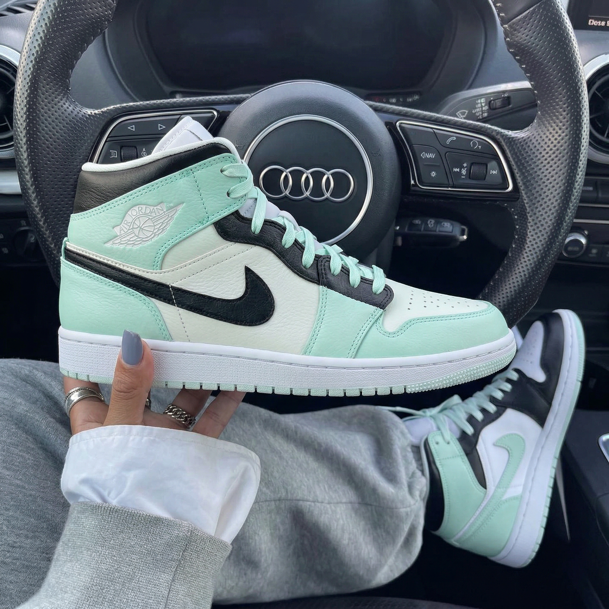 Mint Green Black Custom Air Jordan 1-shecustomize