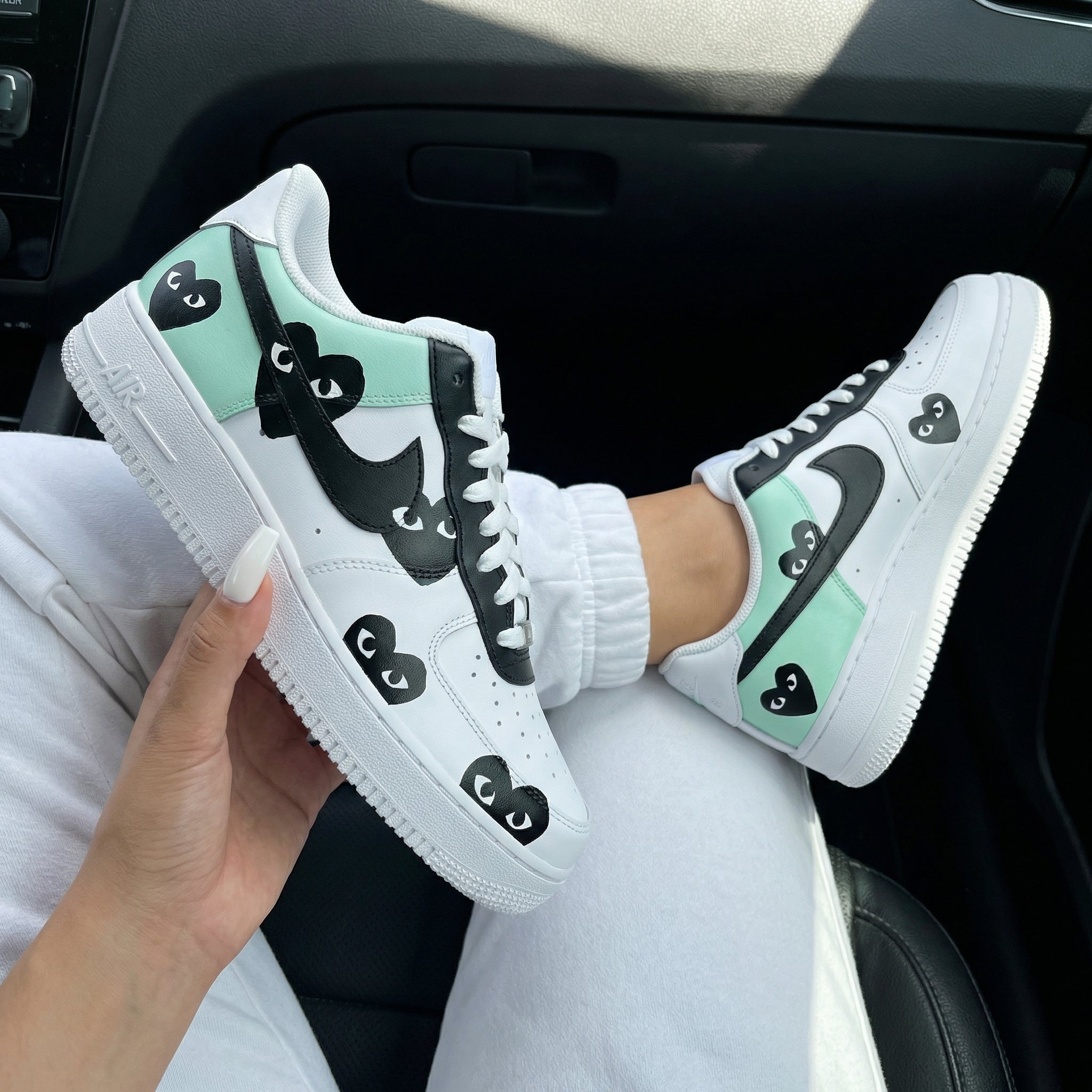 Mint Green Black Heart - themed Custom Air Force 1-shecustomize