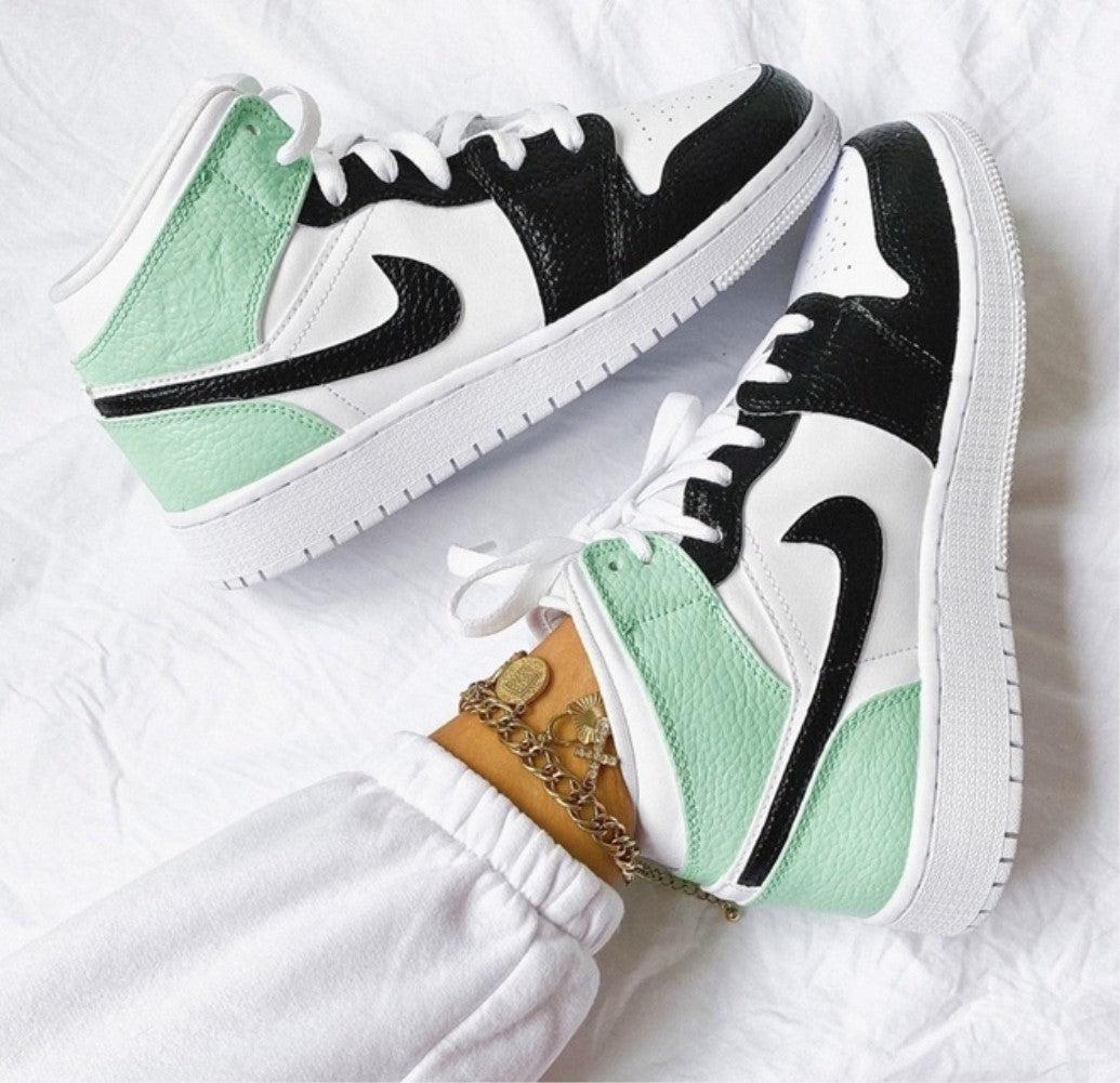 Mint Green Black Swoosh Custom Air Jordan 1-shecustomize