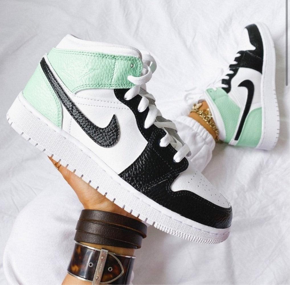 Mint Green Black Swoosh Custom Air Jordan 1-shecustomize