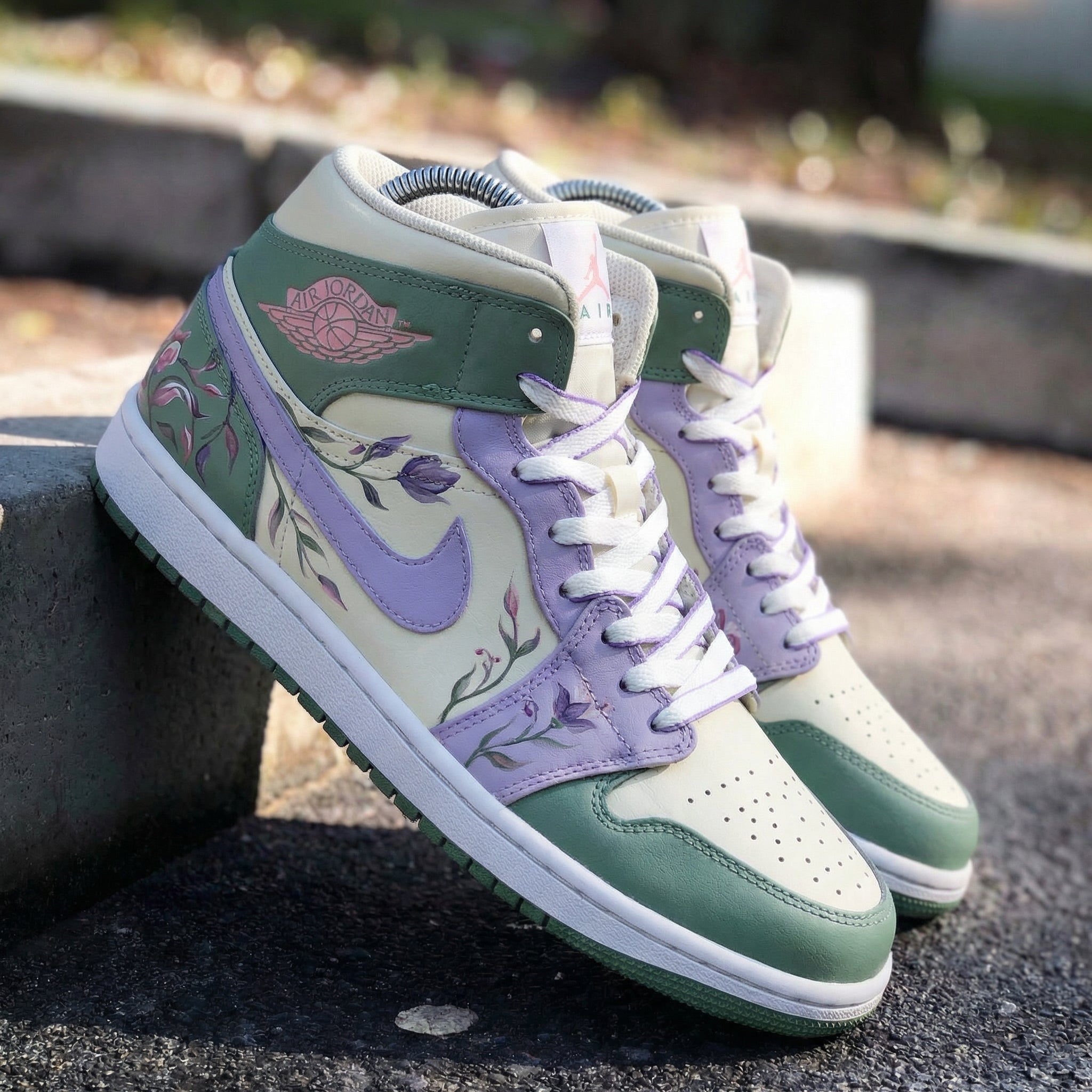 Mint Green Lavender Floral Custom Air Jordan 1-shecustomize