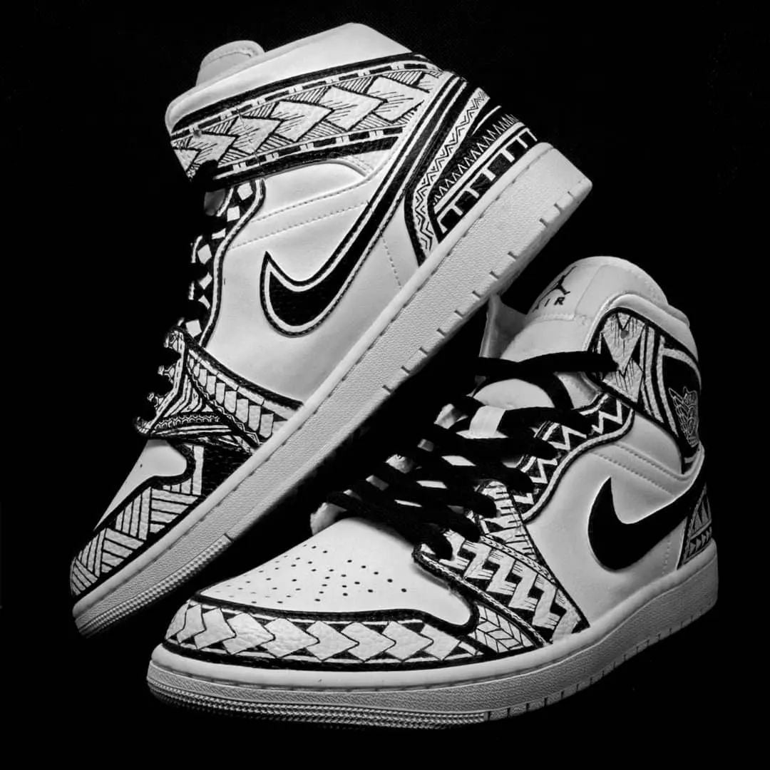 Monochrome Tribal Design Custom Air Jordan 1-shecustomize
