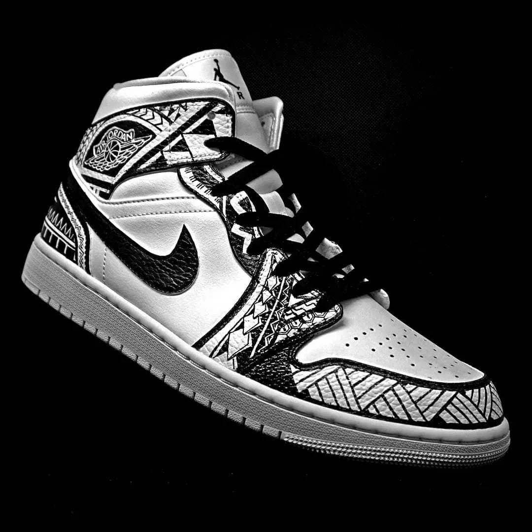 Monochrome Tribal Design Custom Air Jordan 1-shecustomize