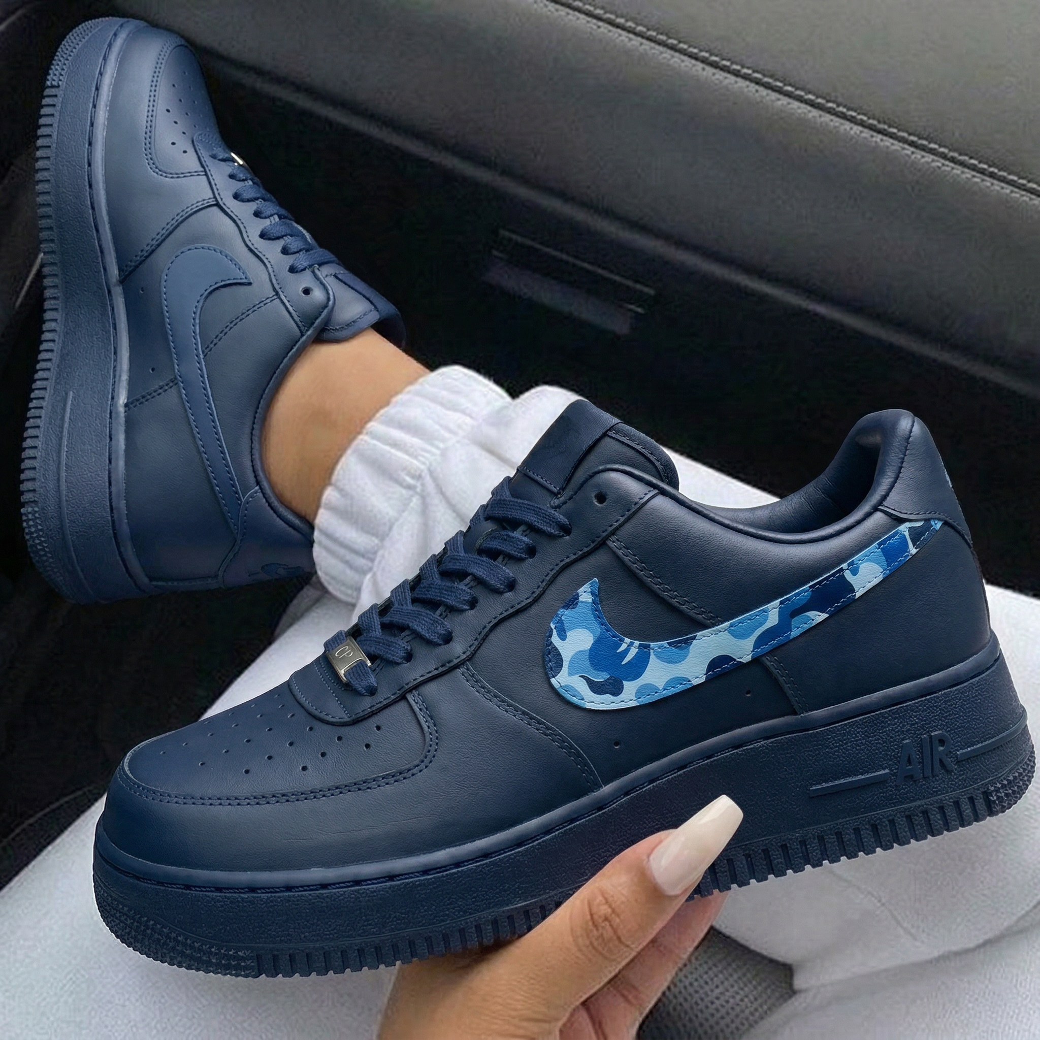 Navy Blue Camo Swoosh Custom Air Force 1-shecustomize