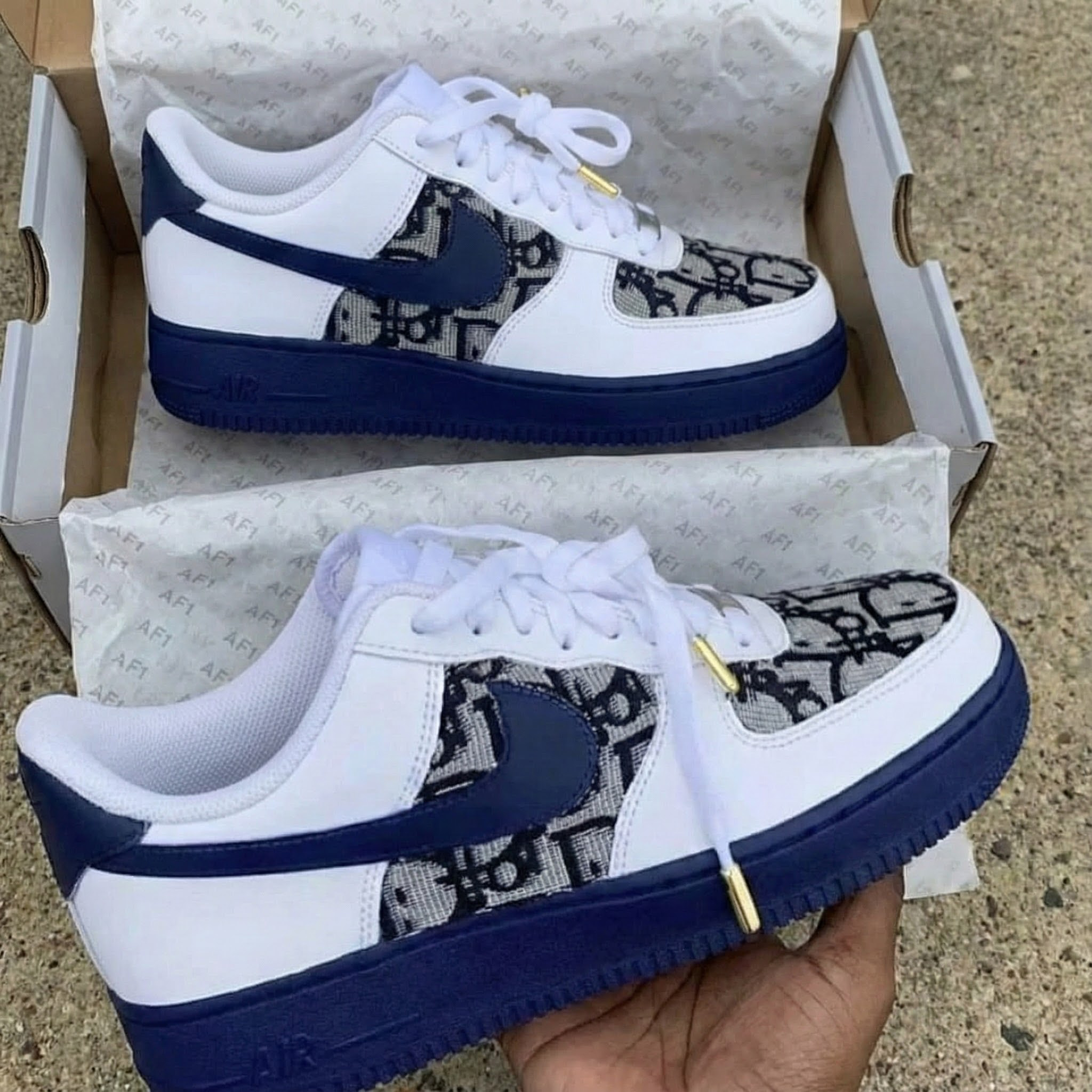 Navy White LV Pattern Custom Air Force 1-shecustomize